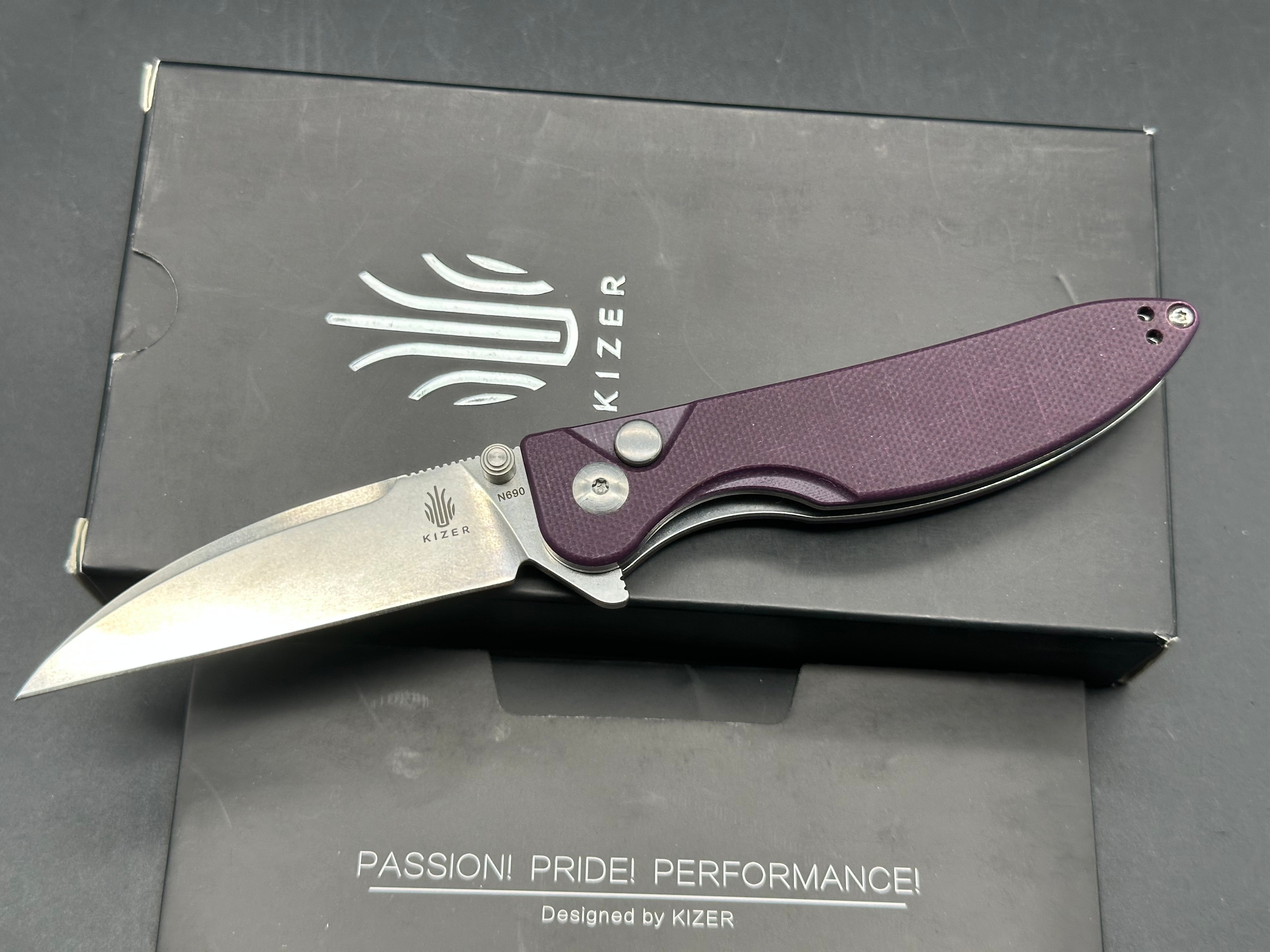 Kizer Swaggs Swayback Liner Lock Knife Purple G-10 (3" Stonewash)
