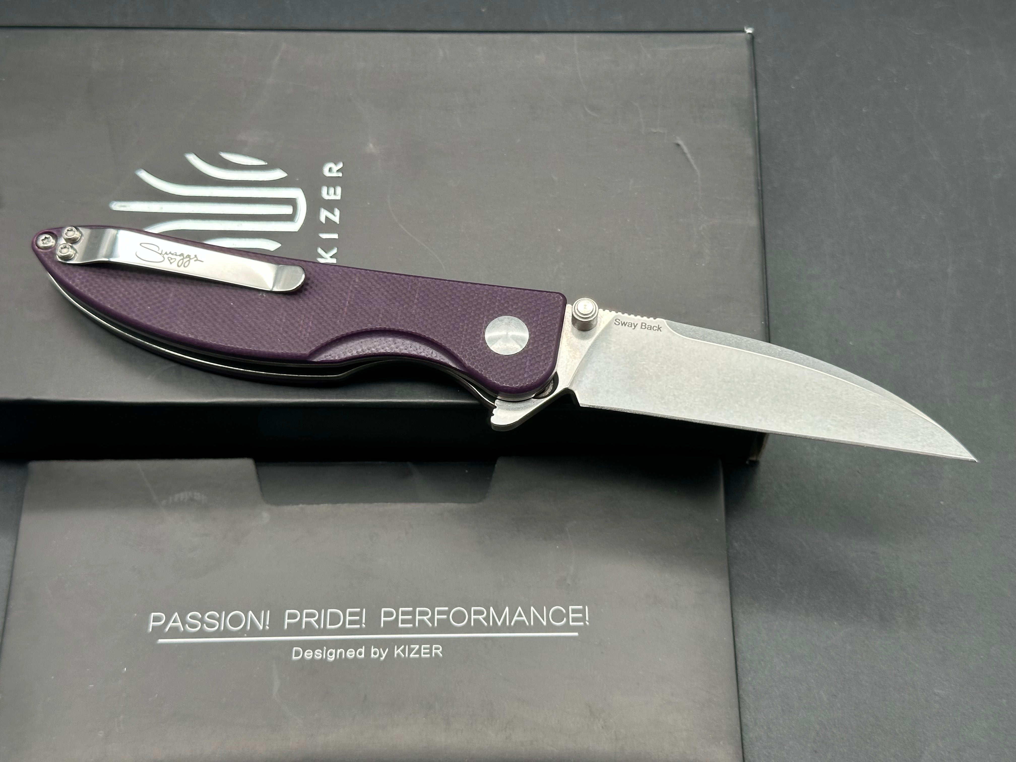 Kizer Swaggs Swayback Liner Lock Knife Purple G-10 (3" Stonewash)
