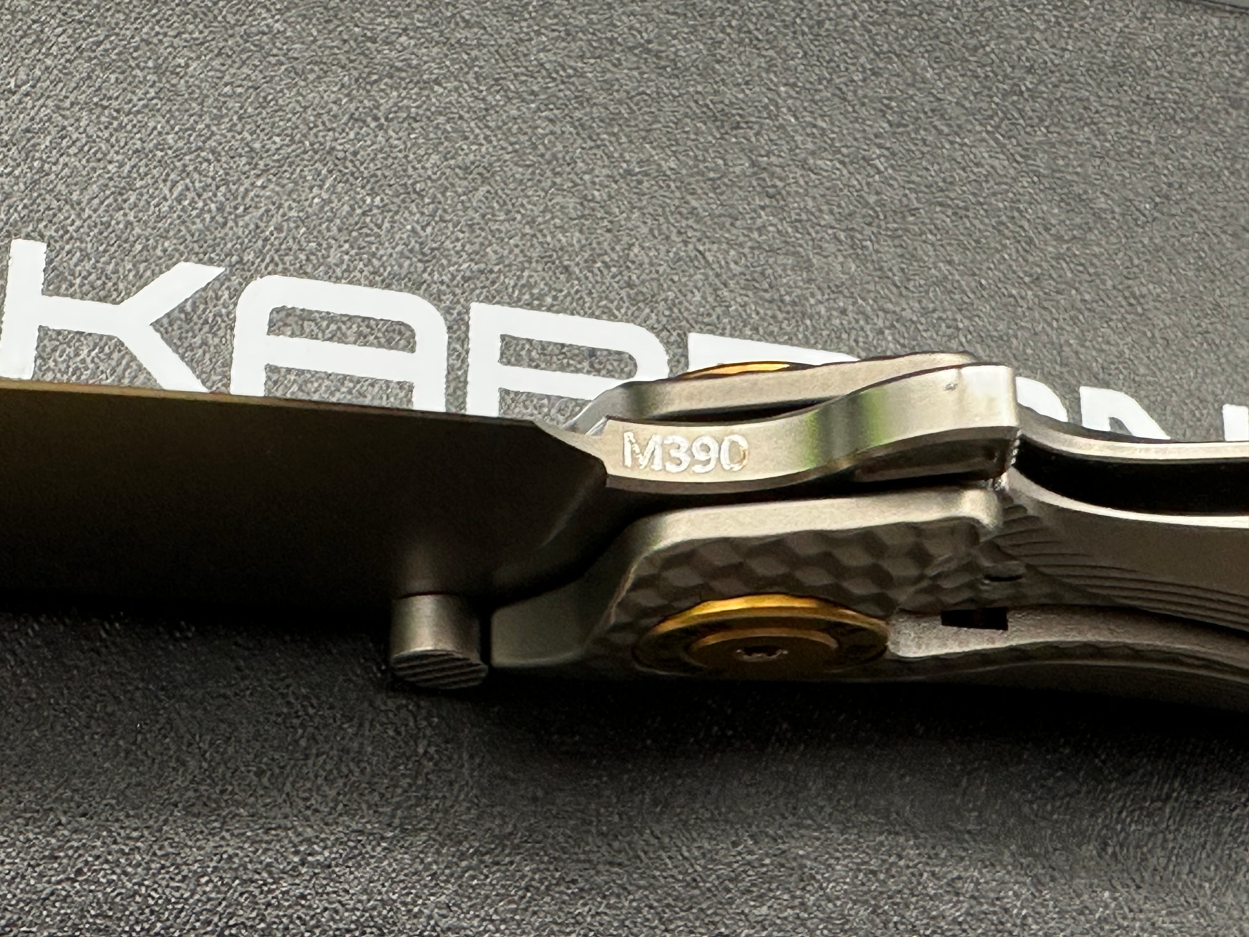 Karbon / Rike Mini Buckhorn m390 blade TI scales