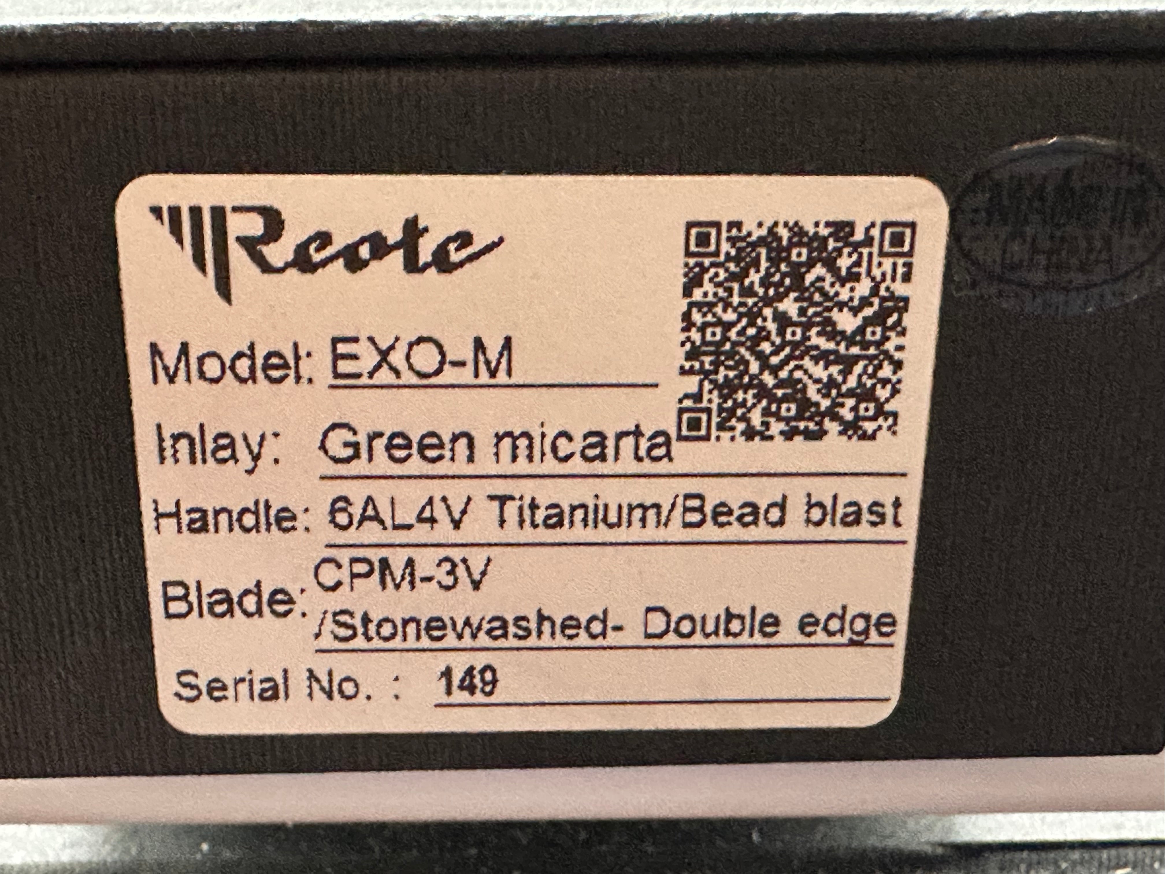 Reate Exo-M #149 Double Edge CPM-3V titanium/Green Micarta