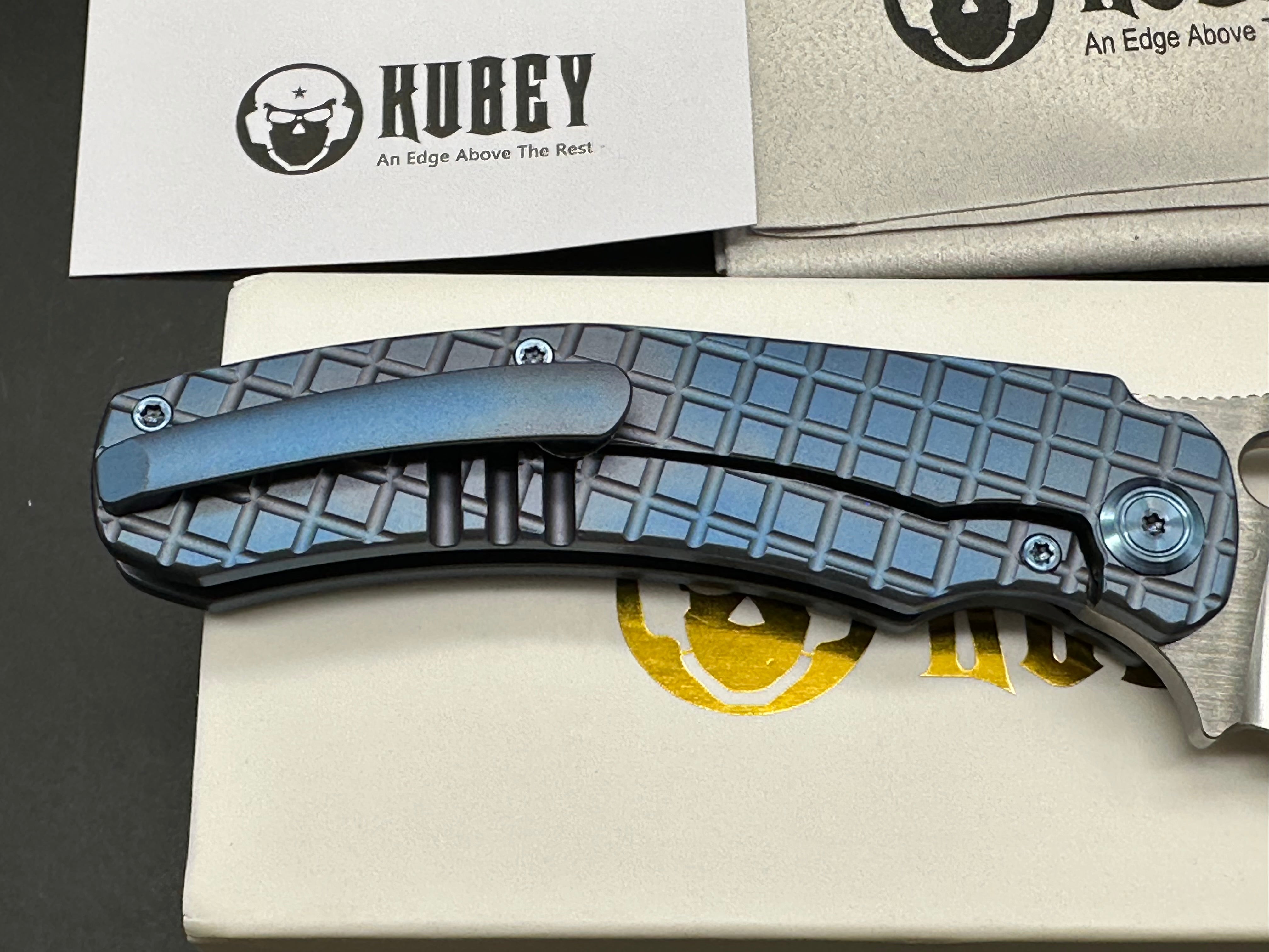 Kubey Sylow Blue Titanium Handle 3.46 14C28N Blade