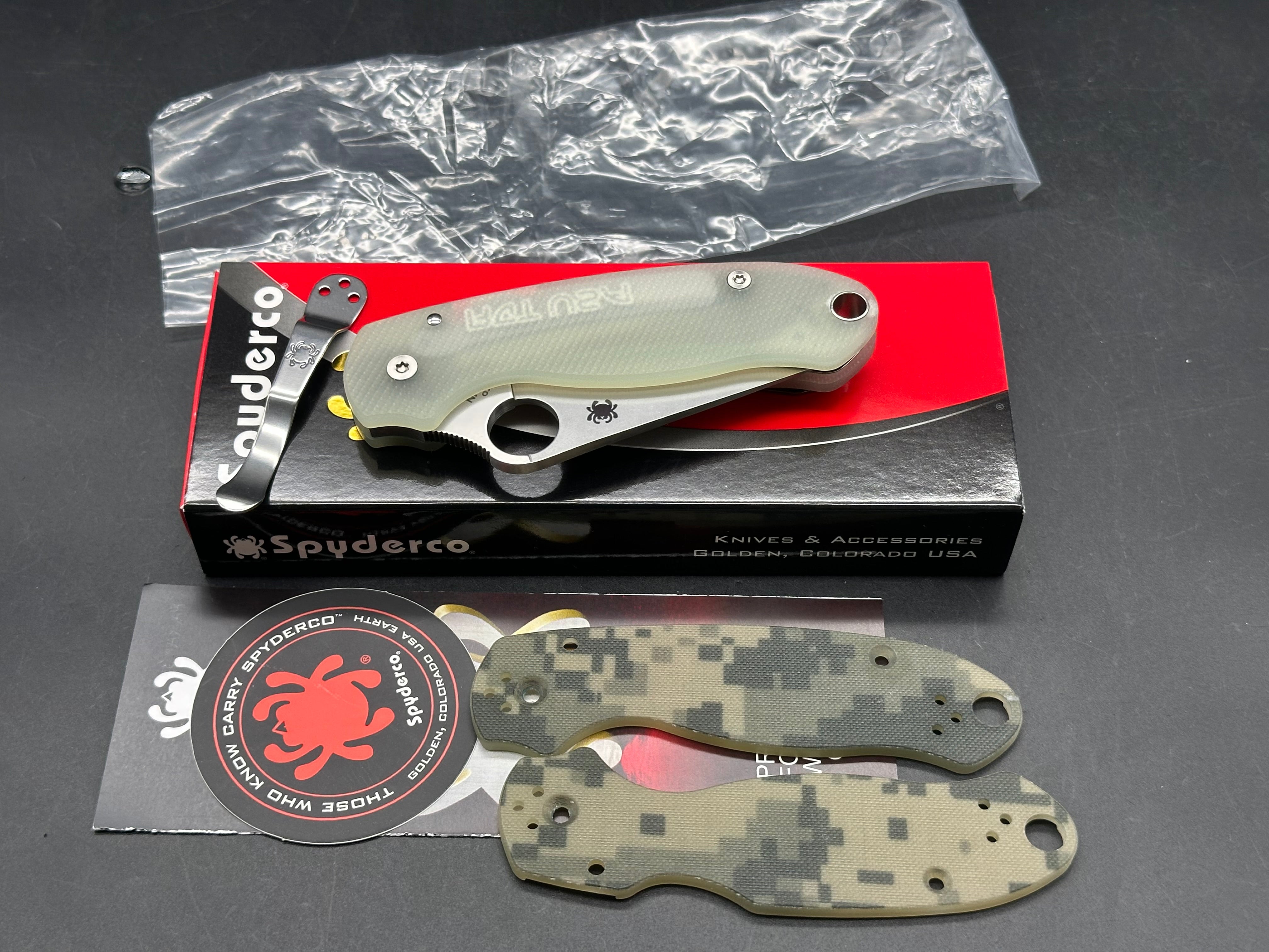 Spyderco Para 3, 2.93" CPM S45VN Stonewash Modified Clip Point Blade with Ripp's Garage Tech (RGT) Milled Natural G10 Scales plus Lynch Titanium Pocket Clip