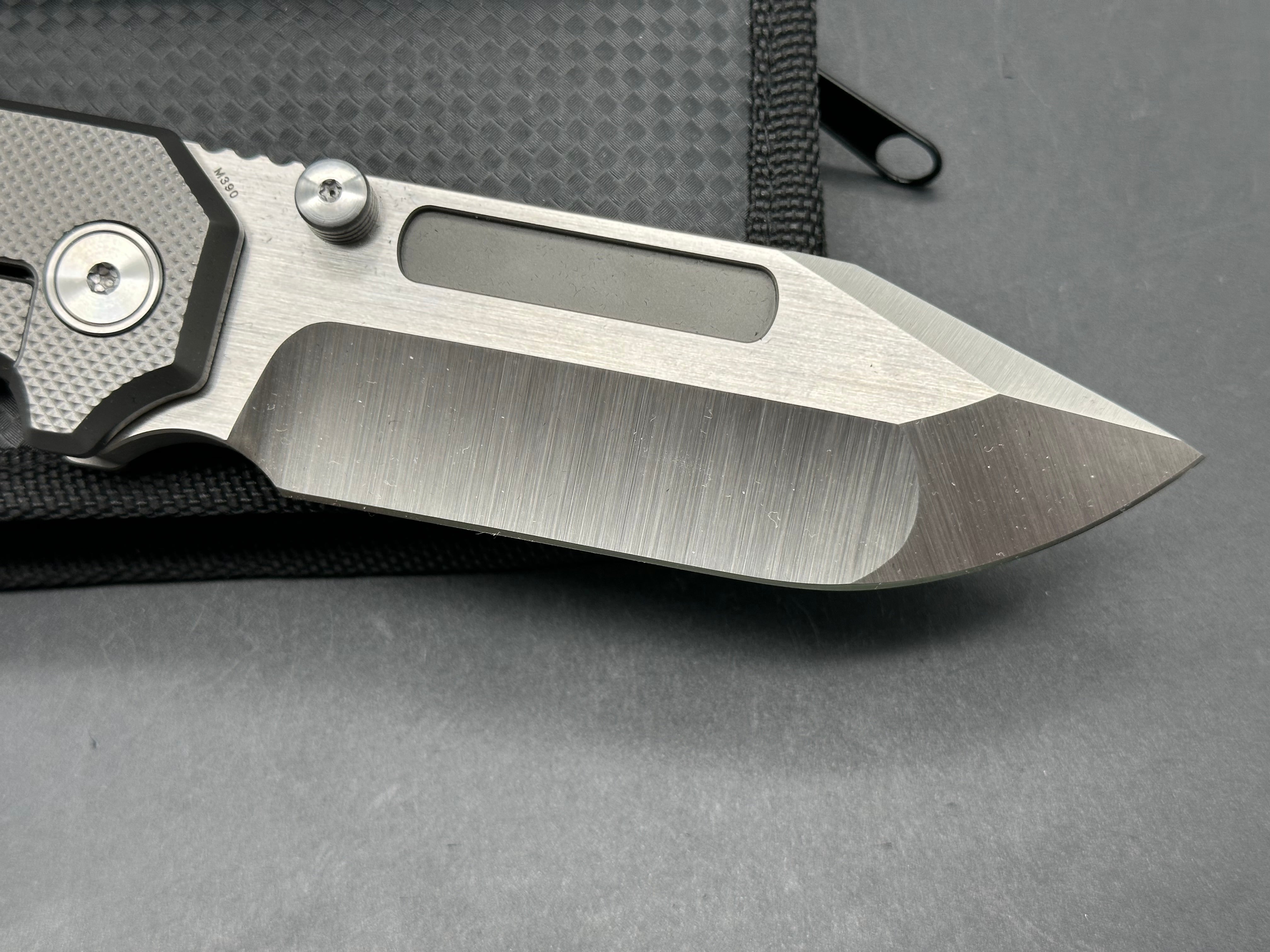Miguron Knives - Geddon/Dark Grey PVD Milled Ti Frame & Satin Hardware + Custom Ano Pocket Clip M390