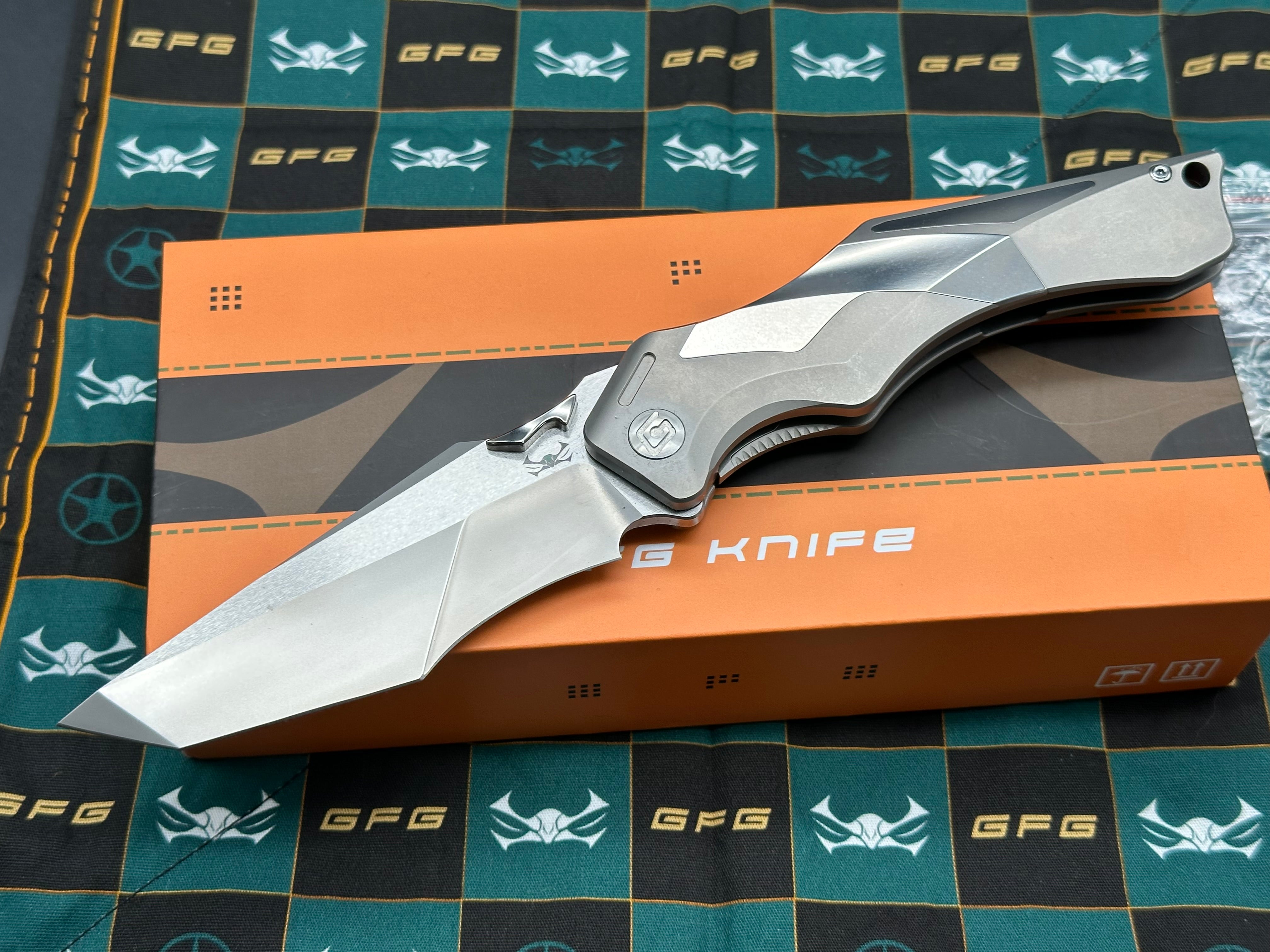 GFG Knives - K2100 Ti Frame w/ High Polish Vapor blasted inlays /Modified Recurve Tanto/Satin M390