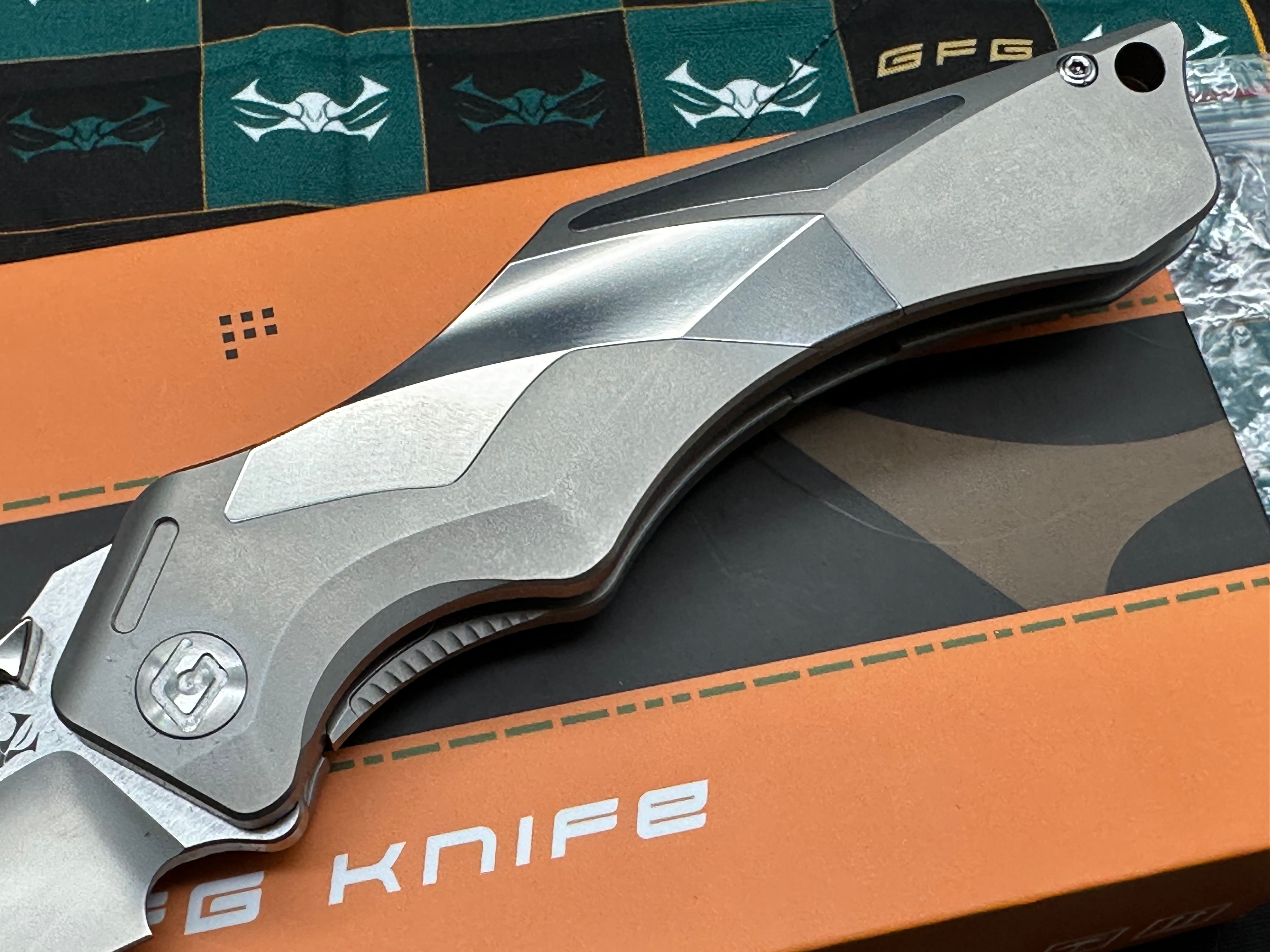 GFG Knives - K2100 Ti Frame w/ High Polish Vapor blasted inlays /Modified Recurve Tanto/Satin M390