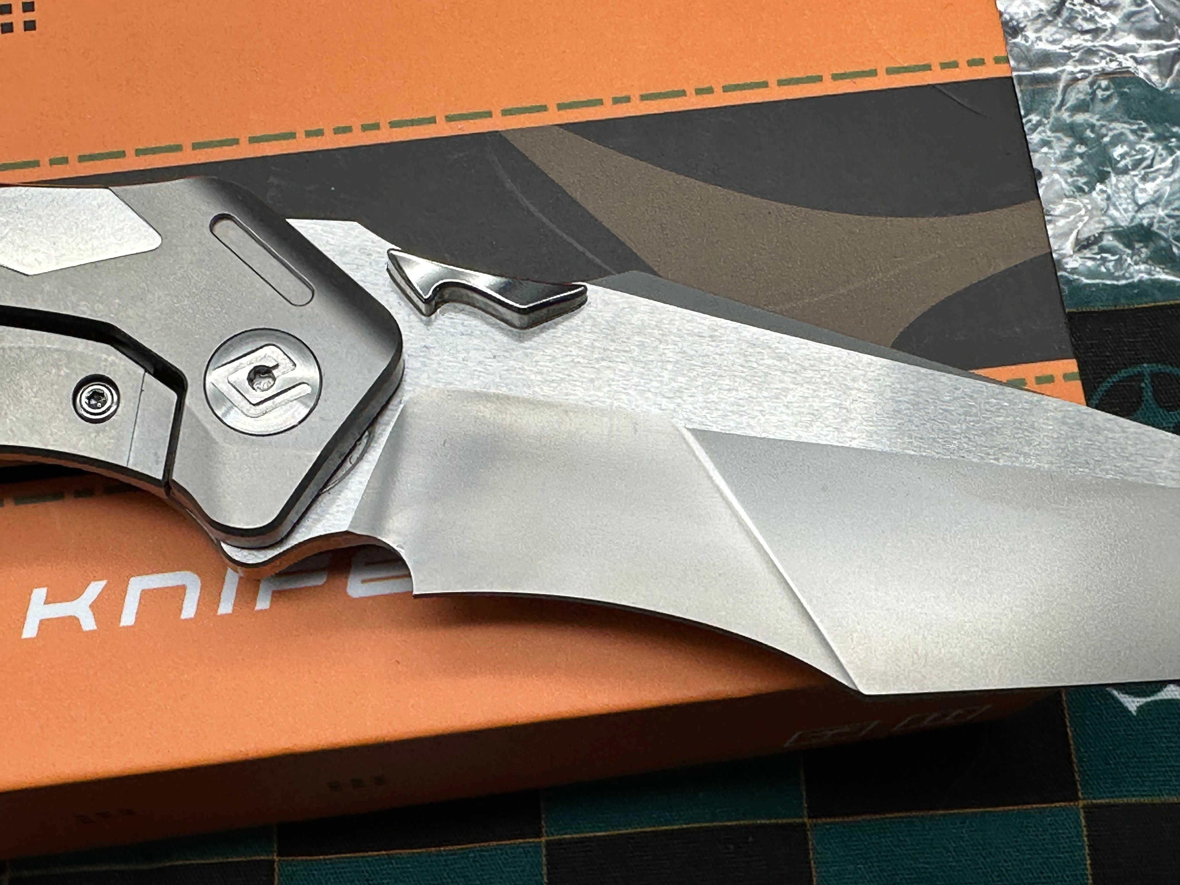 GFG Knives - K2100 Ti Frame w/ High Polish Vapor blasted inlays /Modified Recurve Tanto/Satin M390