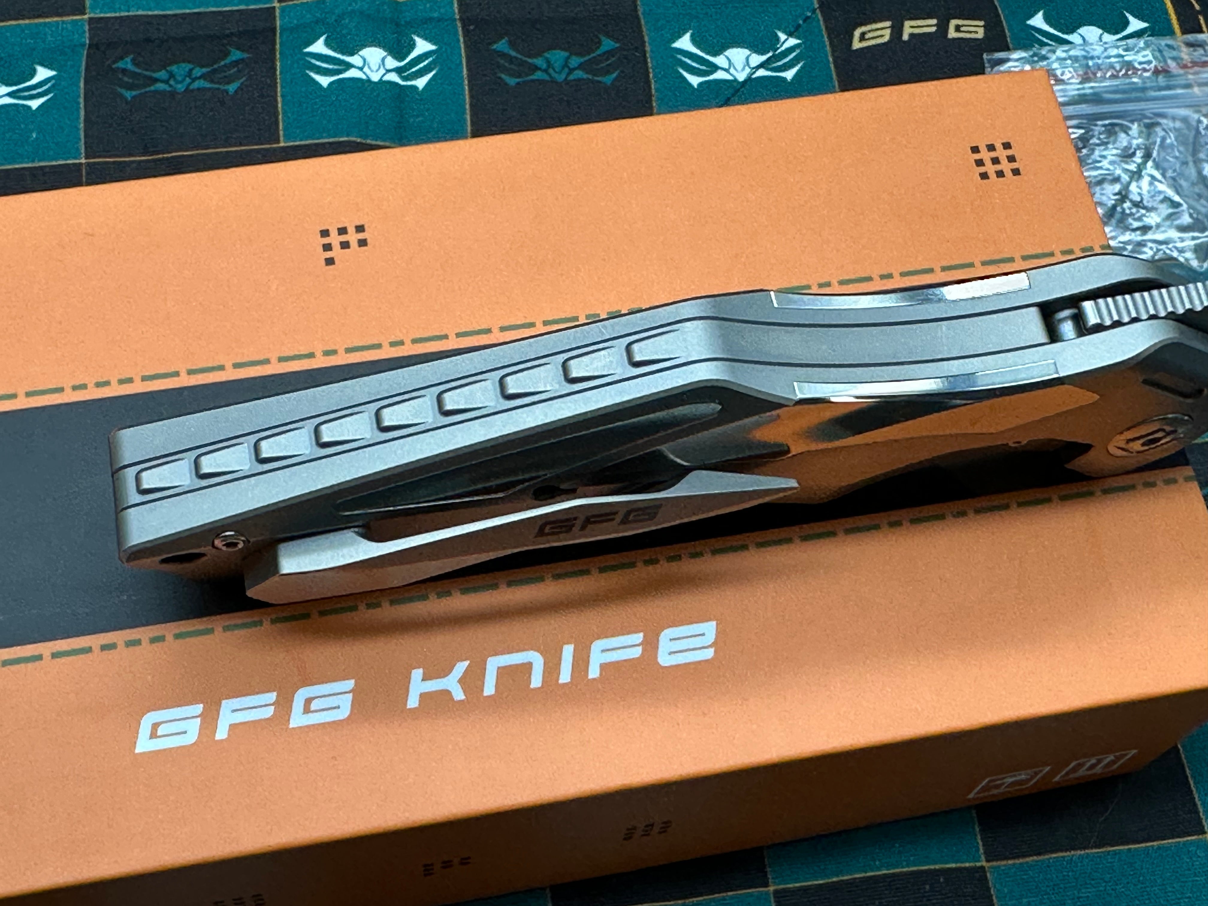 GFG Knives - K2100 Ti Frame w/ High Polish Vapor blasted inlays /Modified Recurve Tanto/Satin M390