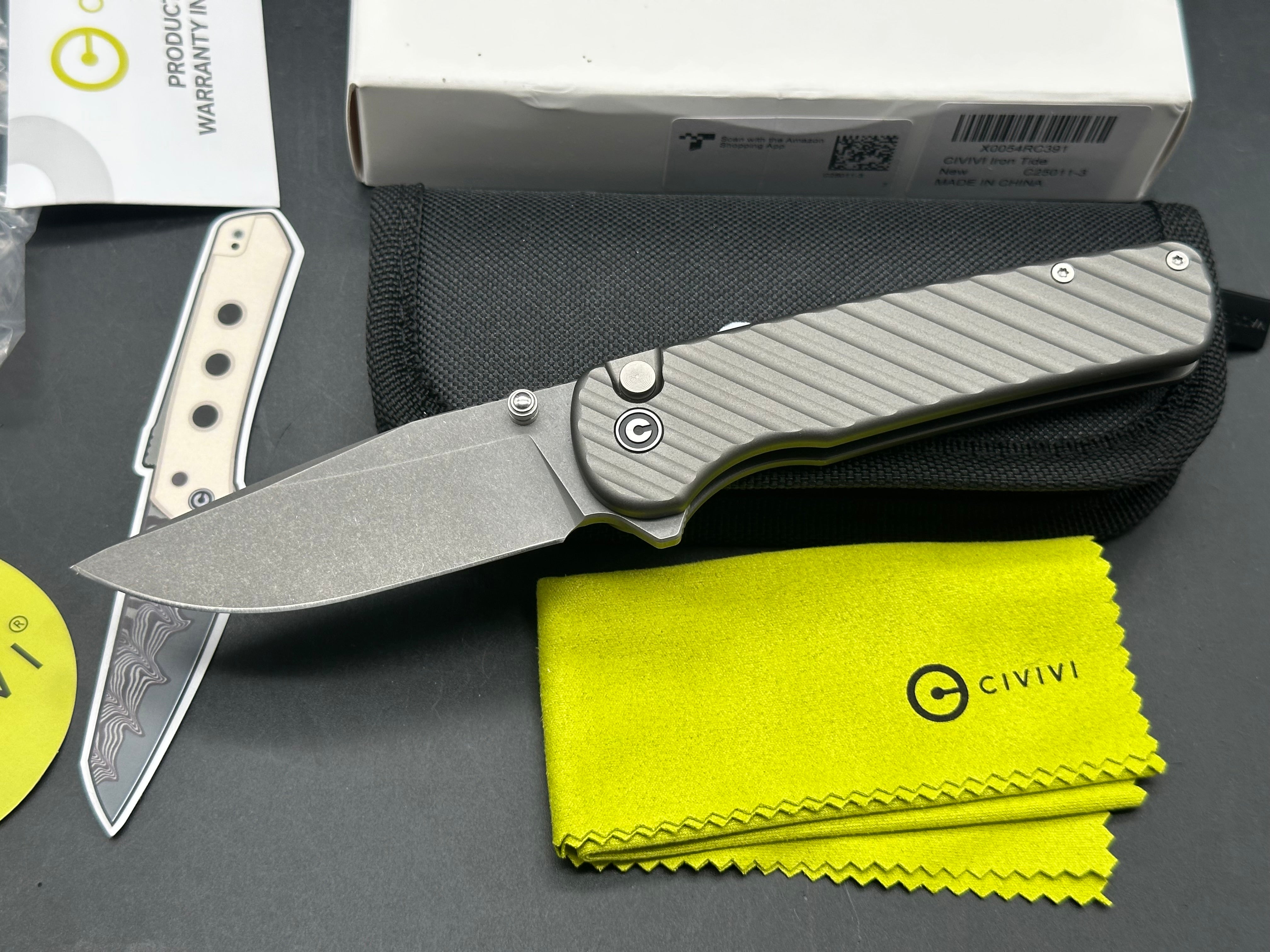 Civivi Iron Tide, 3.24" 14C28N Gray Stonewash Clip Point Blade with Gray Anodized Milled Aluminum Scales