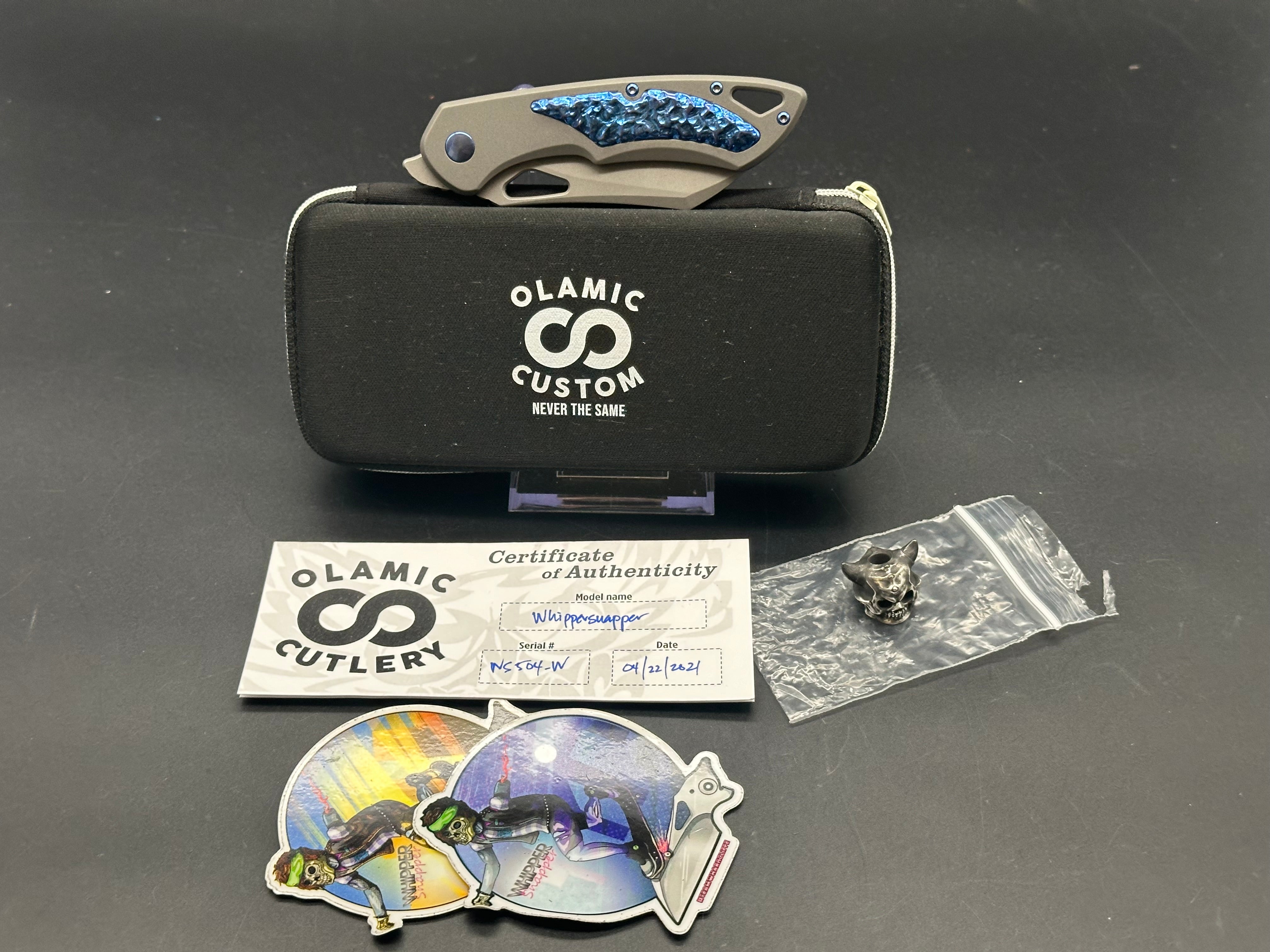 Olamic Whippersnapper titanium handle with blue titanium inlay