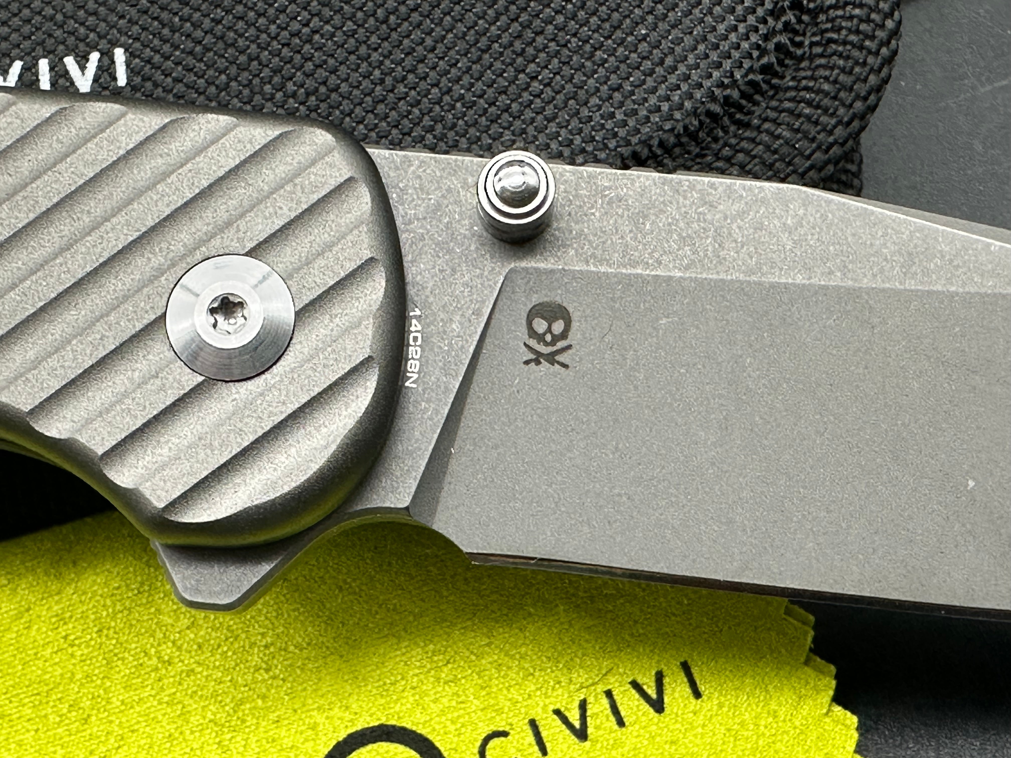 Civivi Iron Tide, 3.24" 14C28N Gray Stonewash Clip Point Blade with Gray Anodized Milled Aluminum Scales