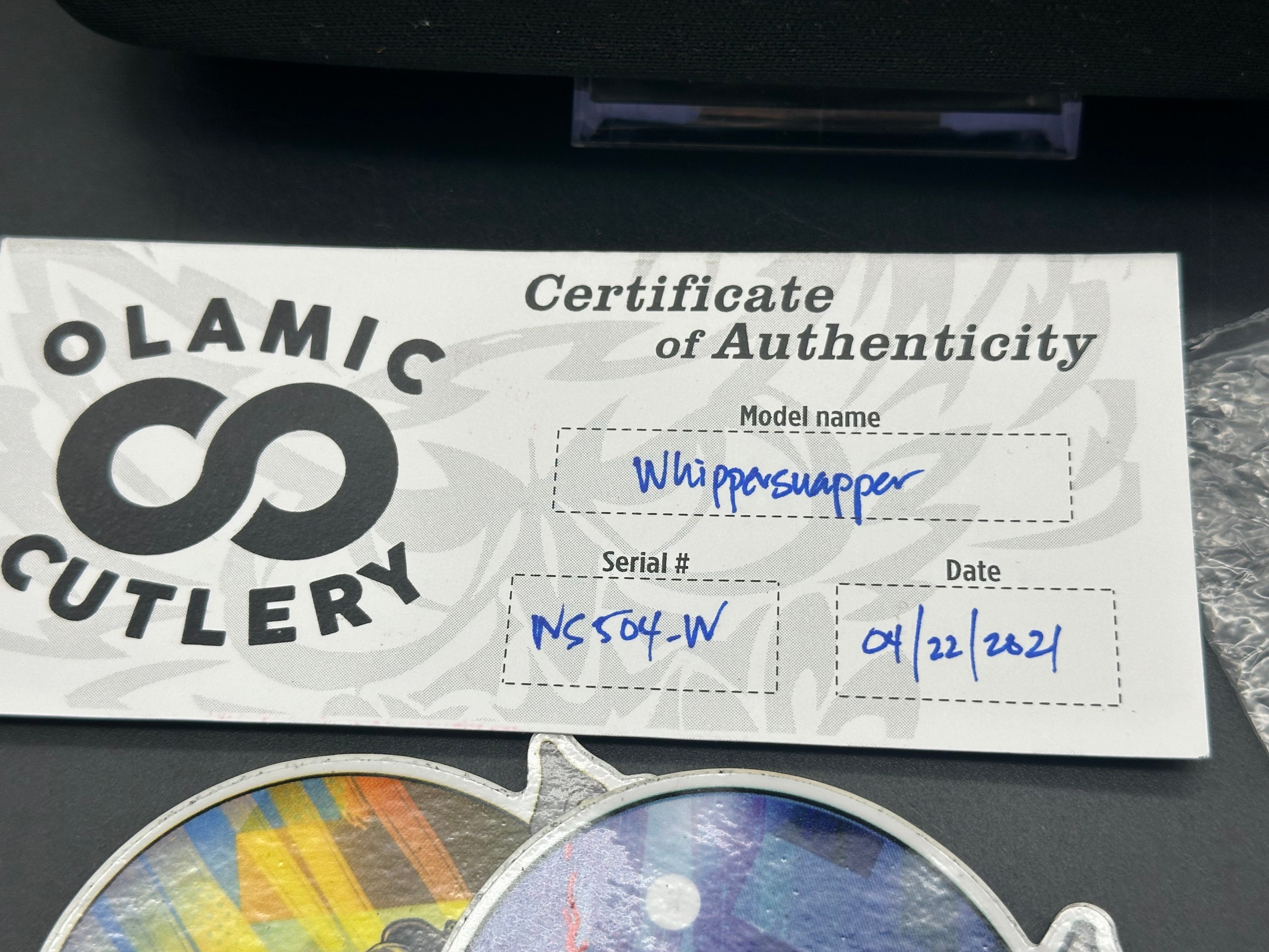 Olamic Whippersnapper titanium handle with blue titanium inlay