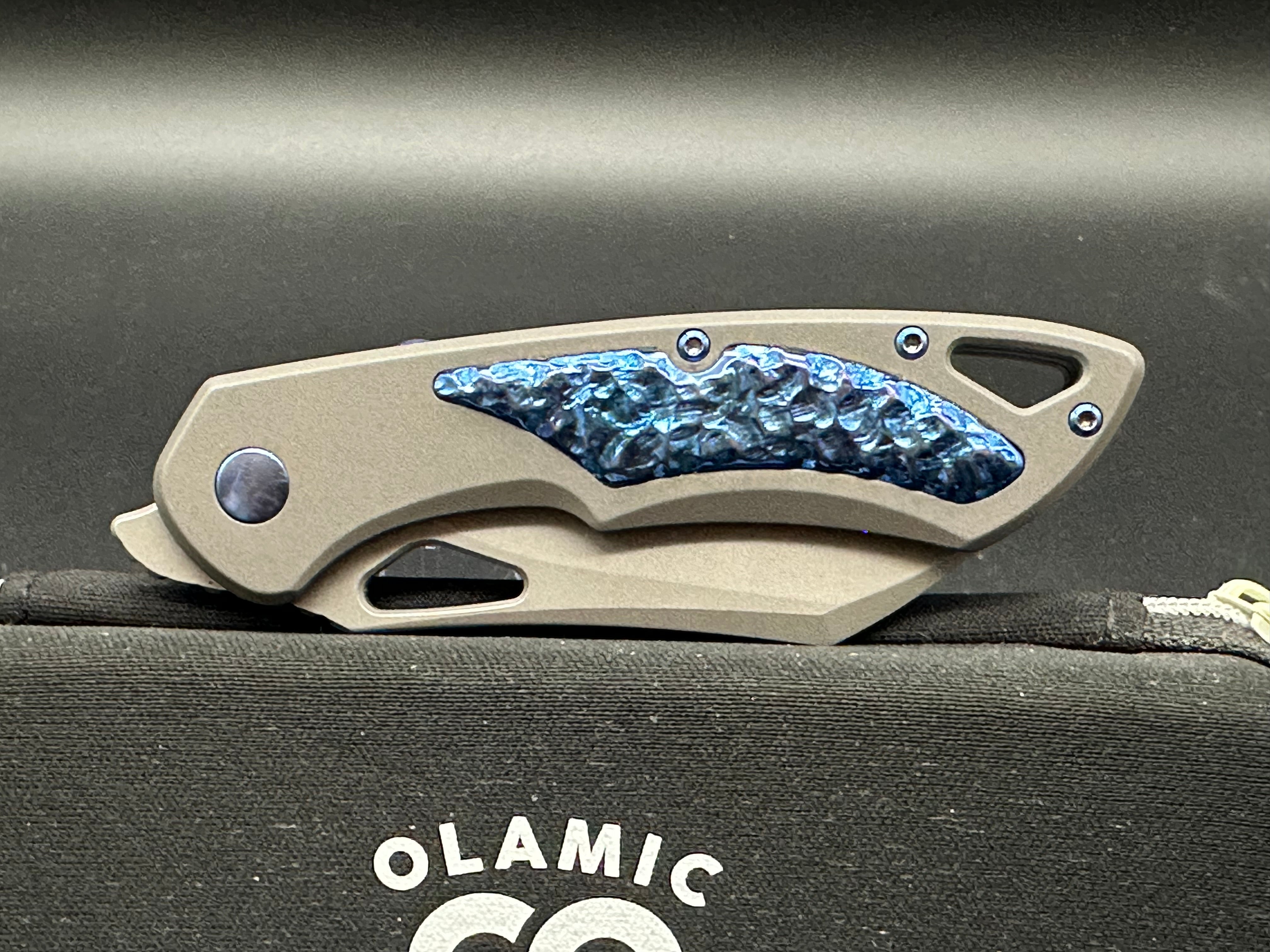 Olamic Whippersnapper titanium handle with blue titanium inlay