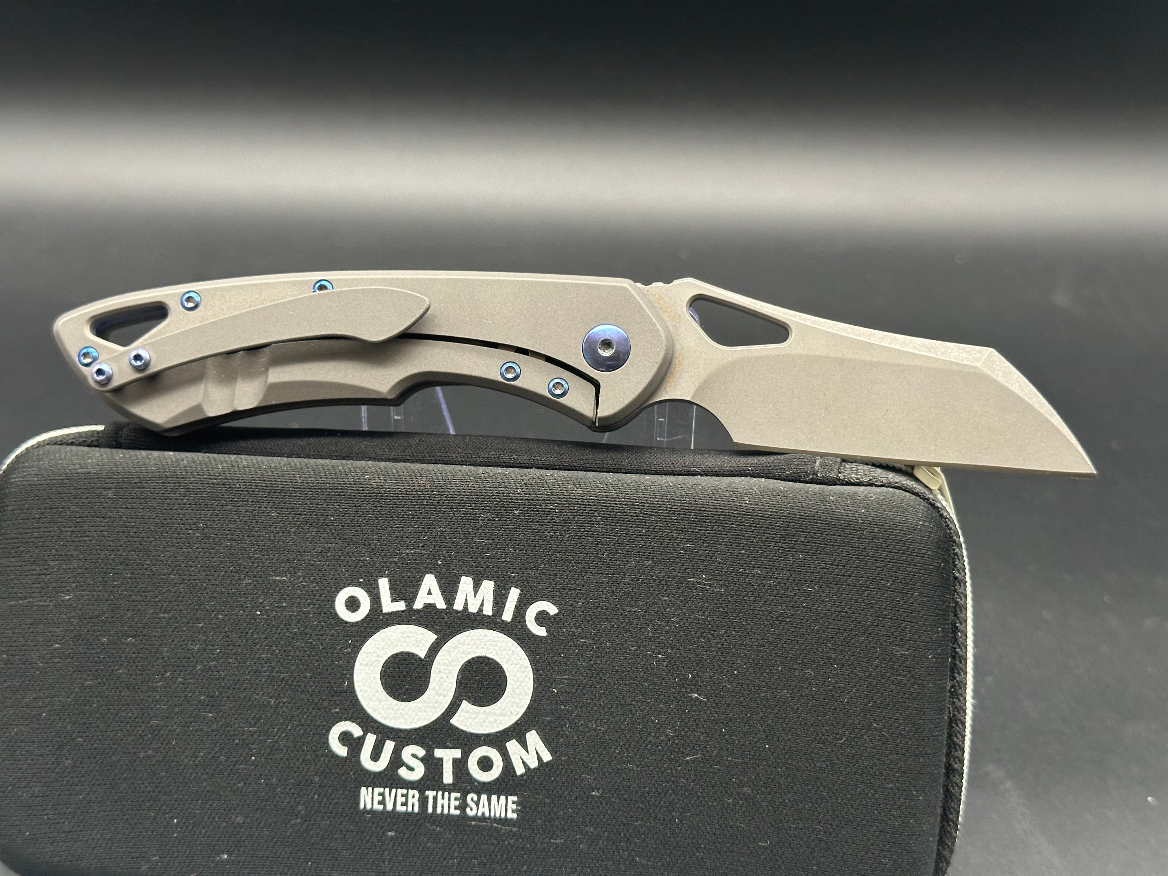 Olamic Whippersnapper titanium handle with blue titanium inlay