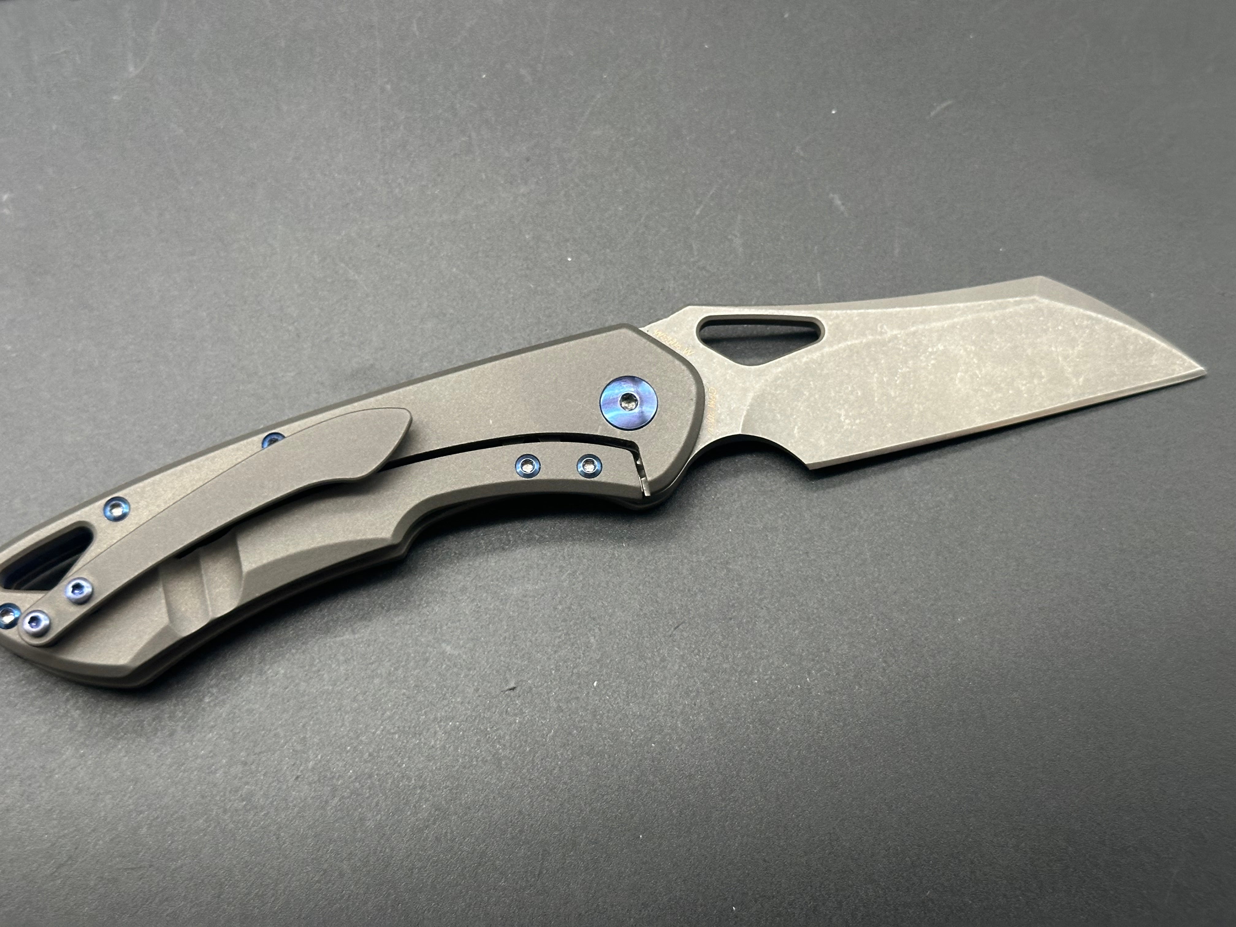 Olamic Whippersnapper titanium handle with blue titanium inlay