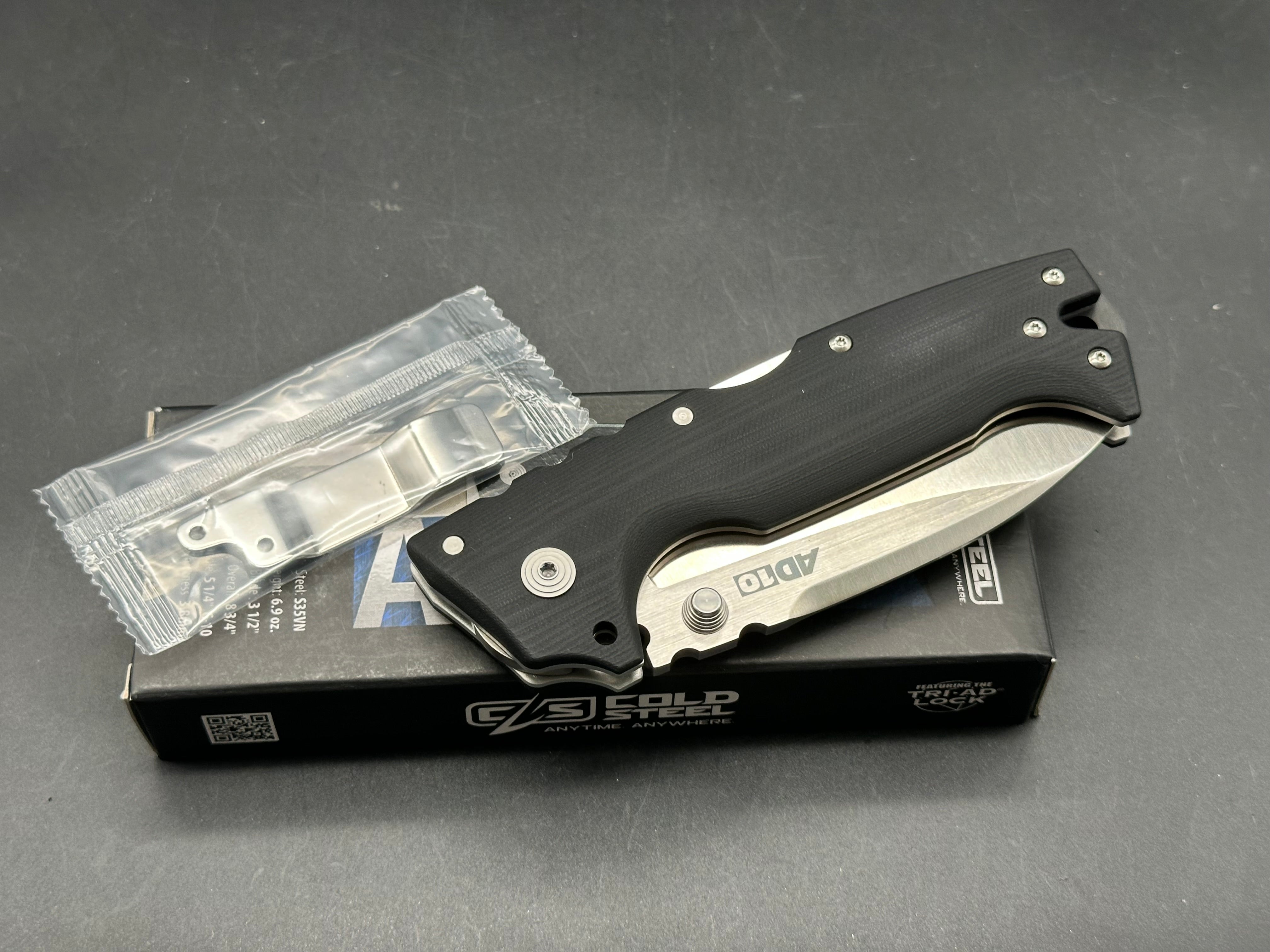 Cold Steel AD-10 Folding Knife 3.5" Drop Point S35VN Stainless Steel Blade G-10 Handle Black