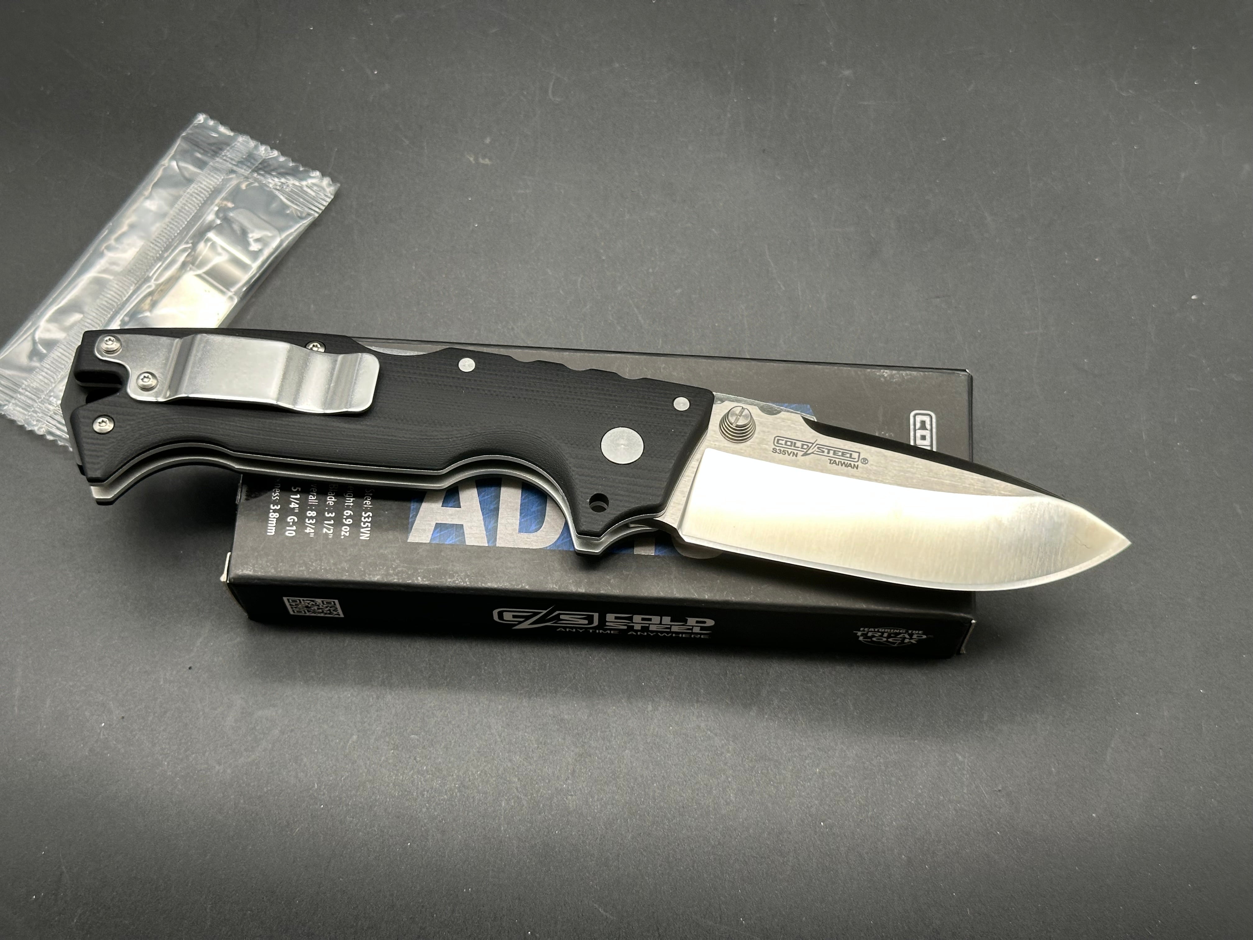 Cold Steel AD-10 Folding Knife 3.5" Drop Point S35VN Stainless Steel Blade G-10 Handle Black