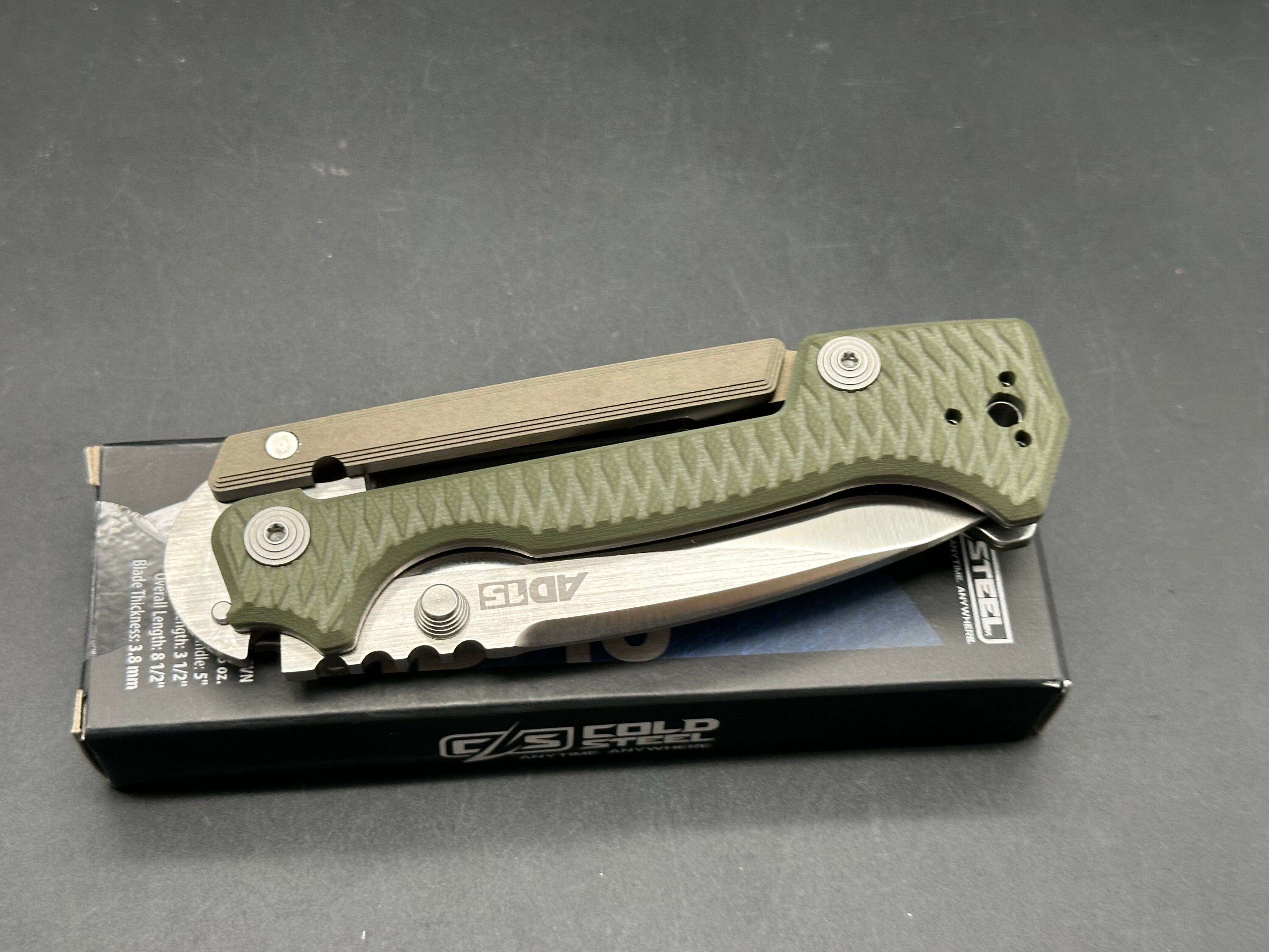 Cold Steel AD-15 Folding Knife 3.5" Drop Point S35VN Stainless Steel G-10/Aluminum Handle OD Green CS-58SQ
