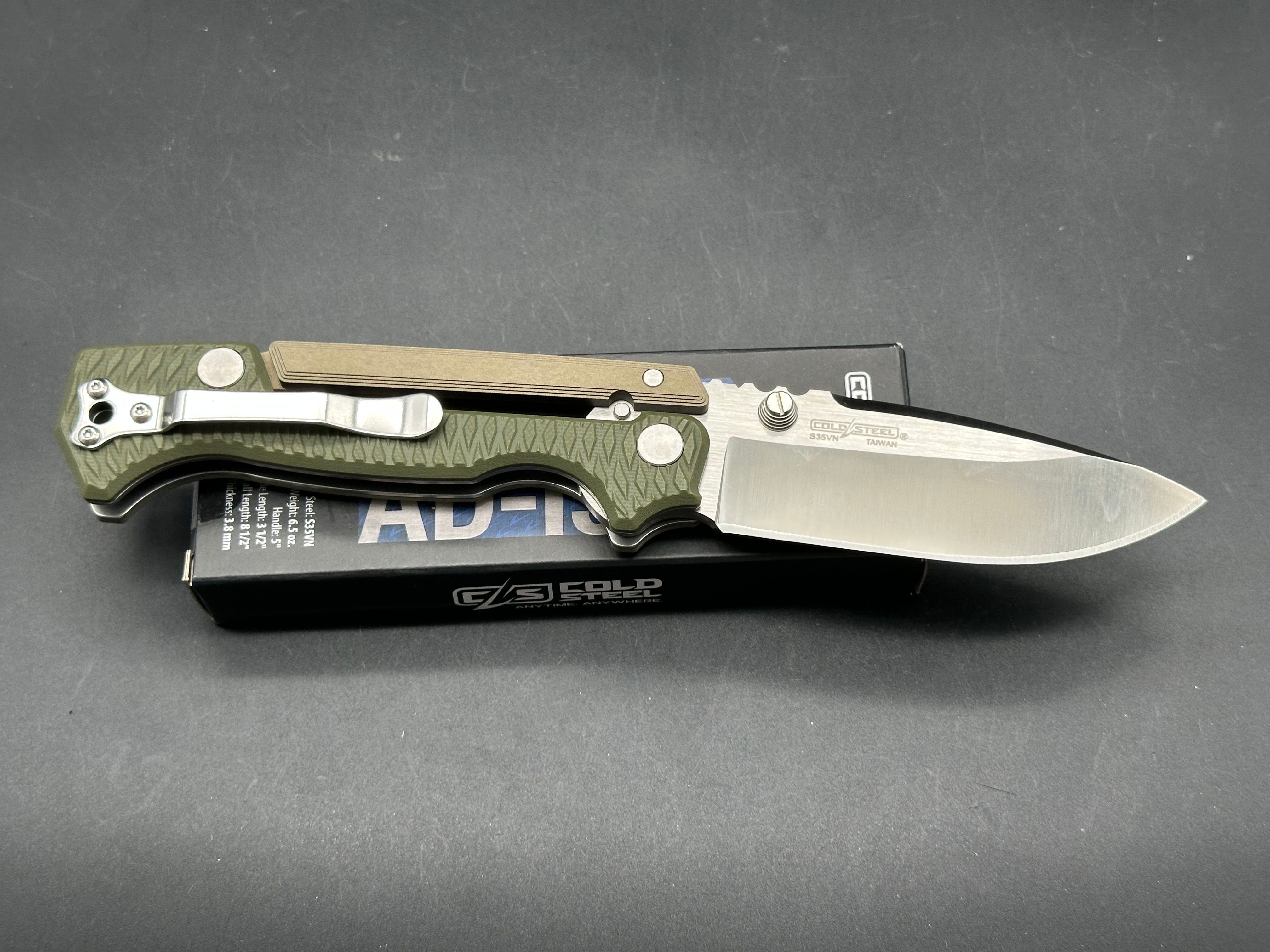 Cold Steel AD-15 Folding Knife 3.5" Drop Point S35VN Stainless Steel G-10/Aluminum Handle OD Green CS-58SQ