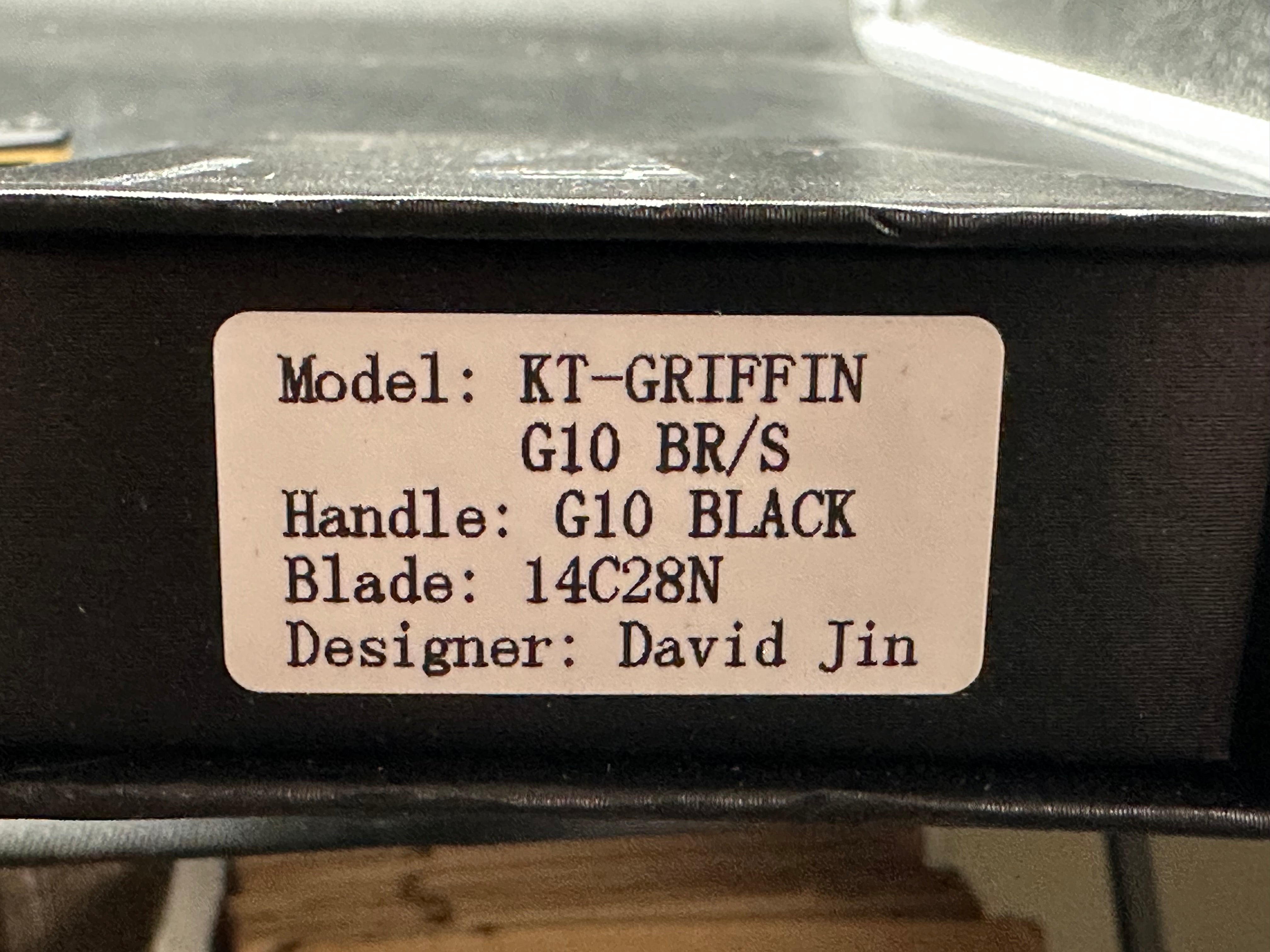 Ketuo Knife - Griffin G10/Black G-10 Scales + Shred Carbon Fiber Inlays w/Gold Backspacer & Liners 14C28N