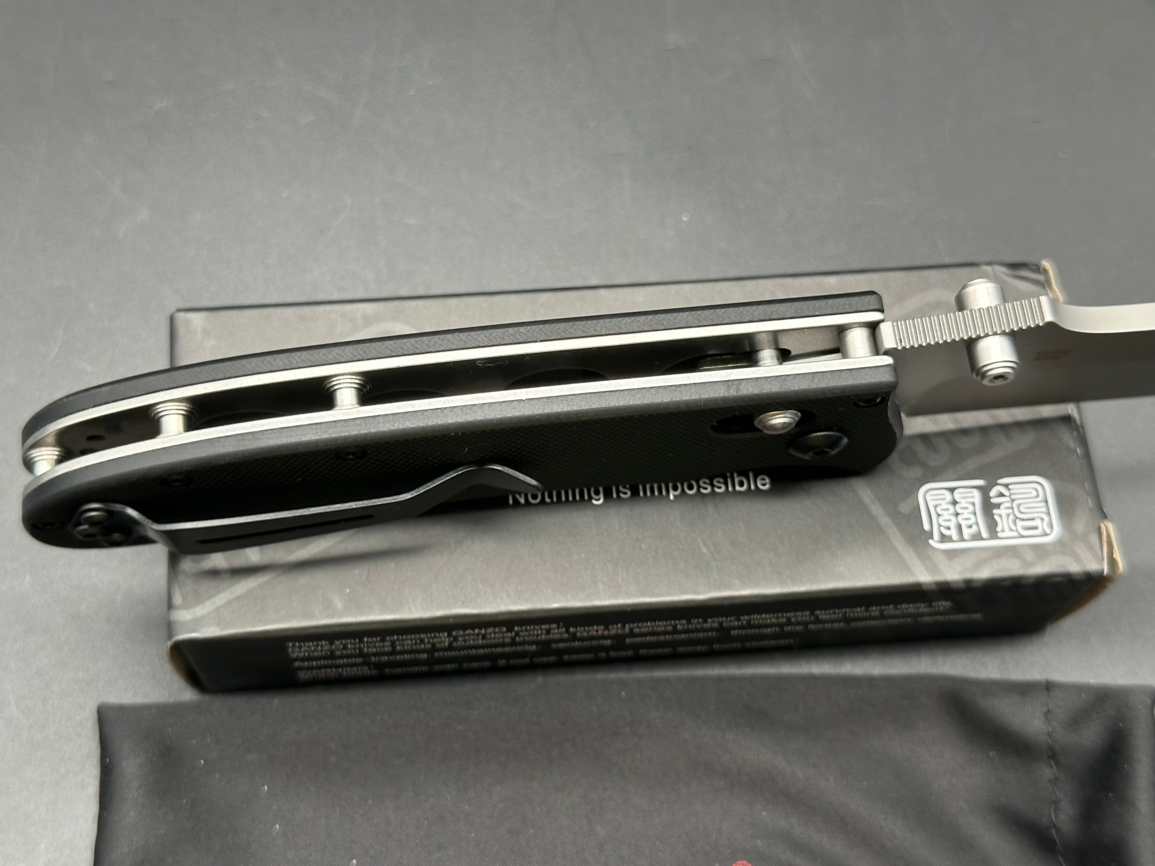 Ganzo G704-BK, 3.35” 440C Satin Drop Point Blade, Black G10 Handle