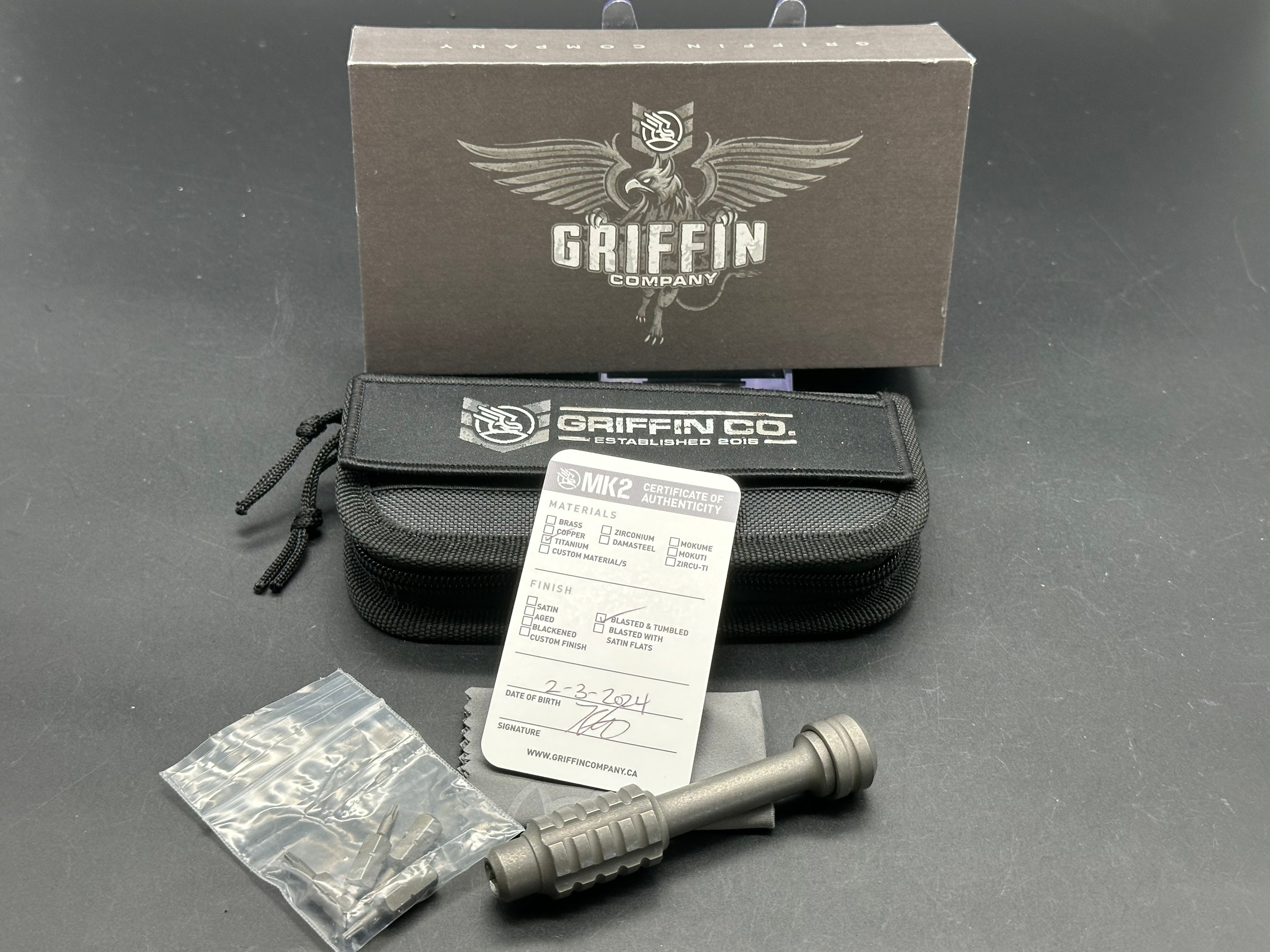 Griffin Co MK2 3.75" Blasted and Tumbled Titanium Bit Driver Tool