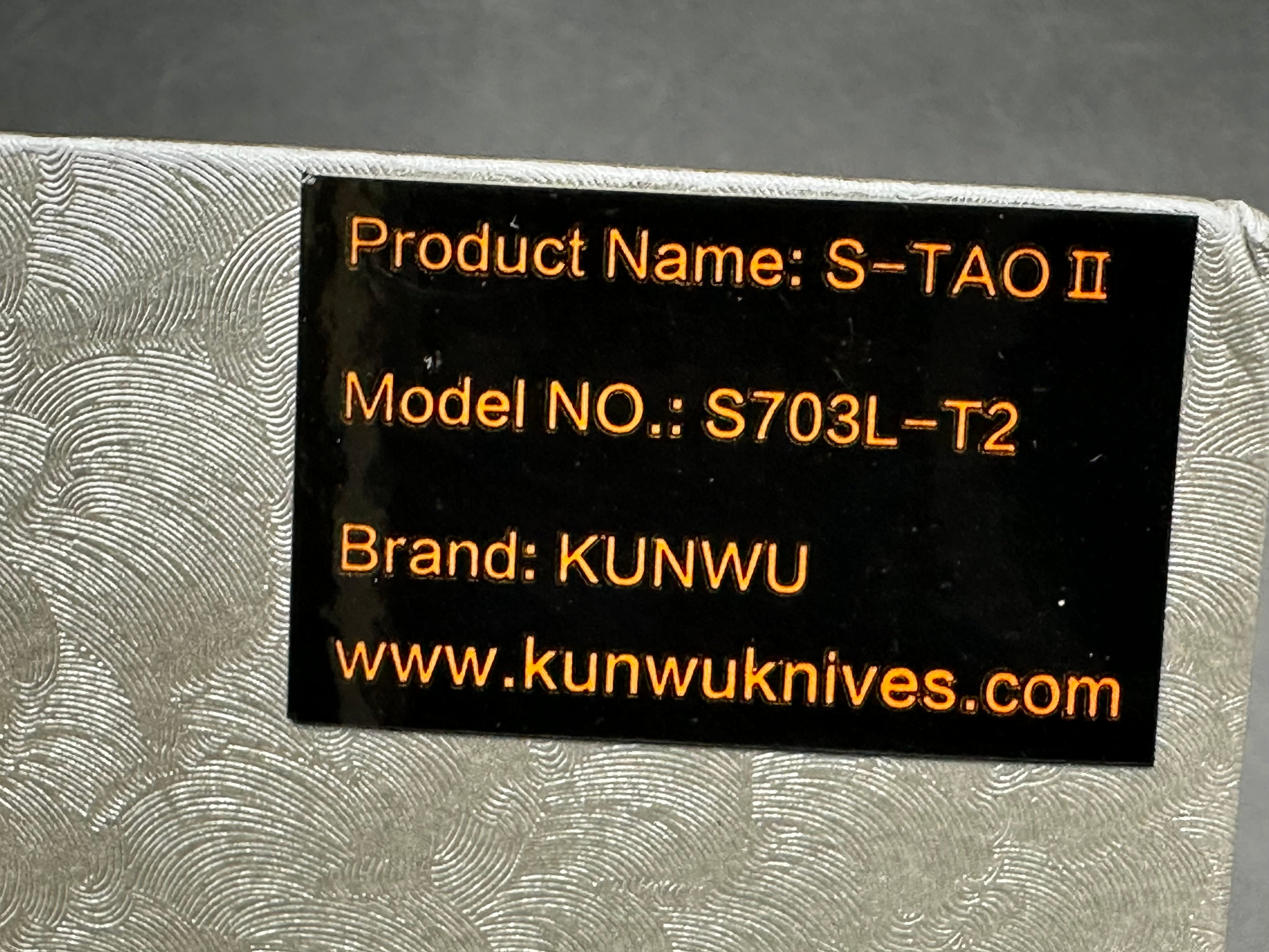 Kunwu S-Tao II (S703L-T2), Satin Vanax Blade, Contoured Ti Handles with Orange Peel Texture, Timascus Pivot Collars, Contoured Ti Pocket Clip