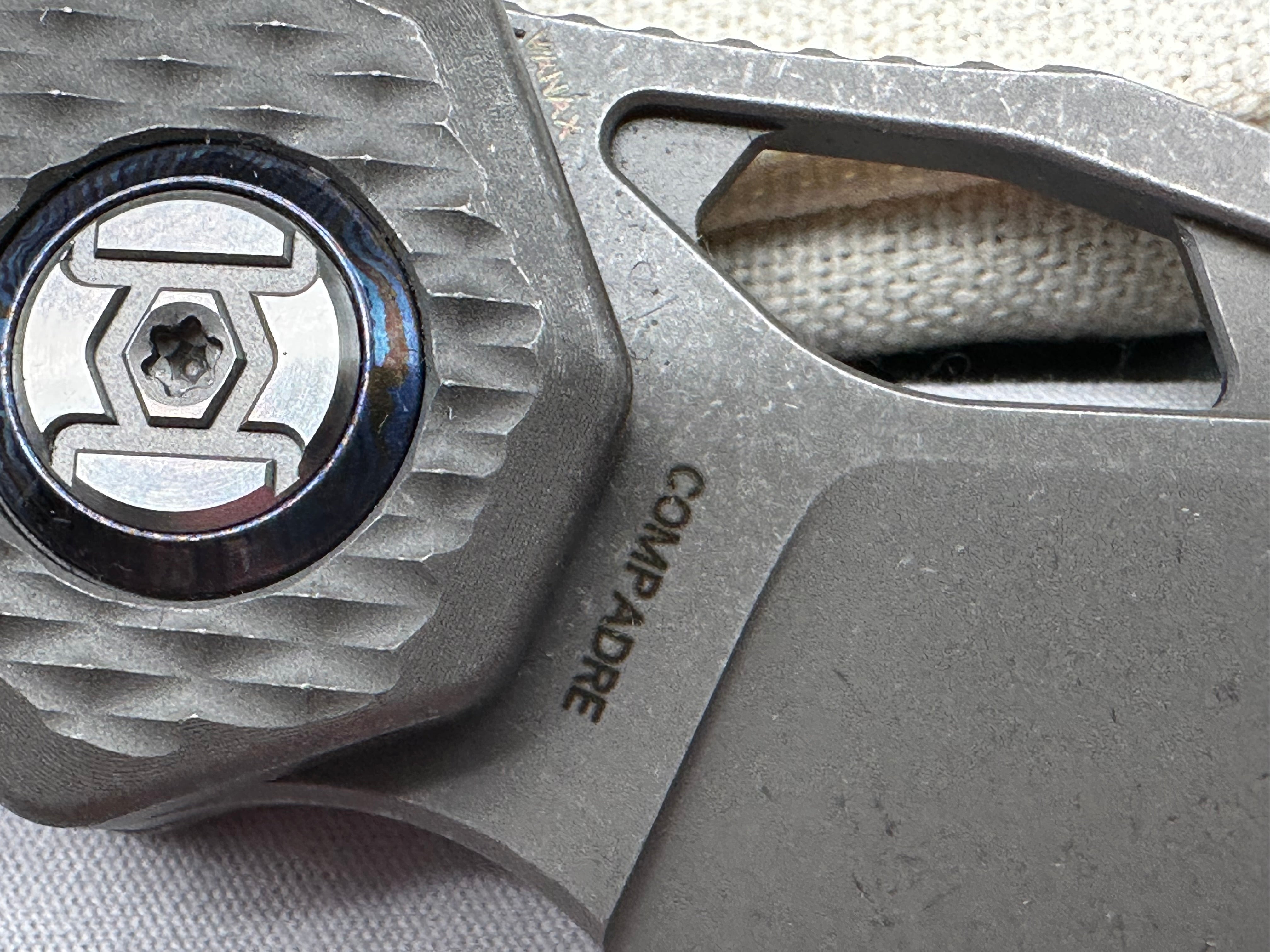 Kunwu Compadre, 2.95" Vanax SuperClean Blade with Stonewash Titanium plus Timascus Back Spacer and Timascus Pocket Clip
