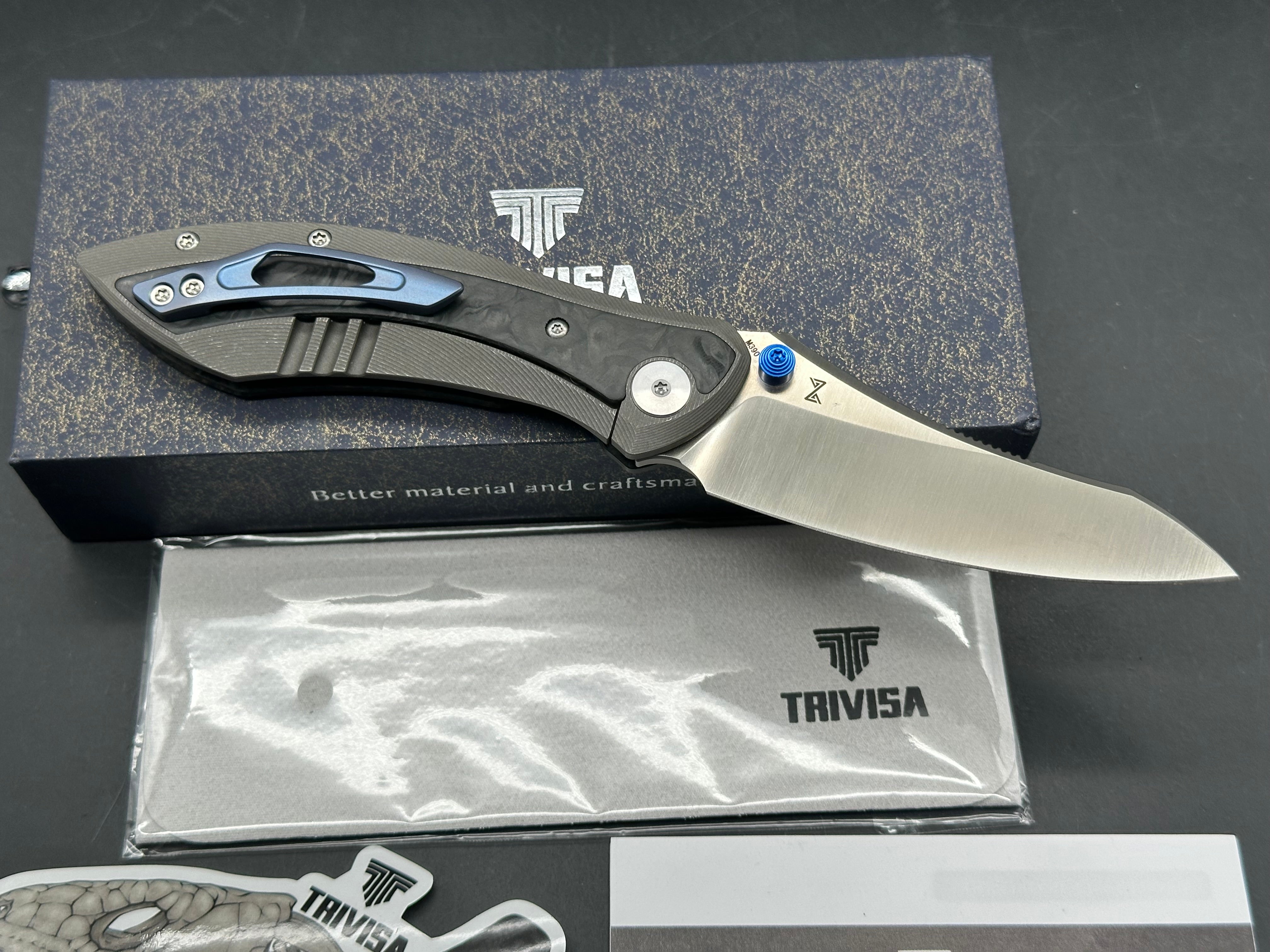 Trivisa Rhino -W frame lock titanium with carbon fiber M390 steel
