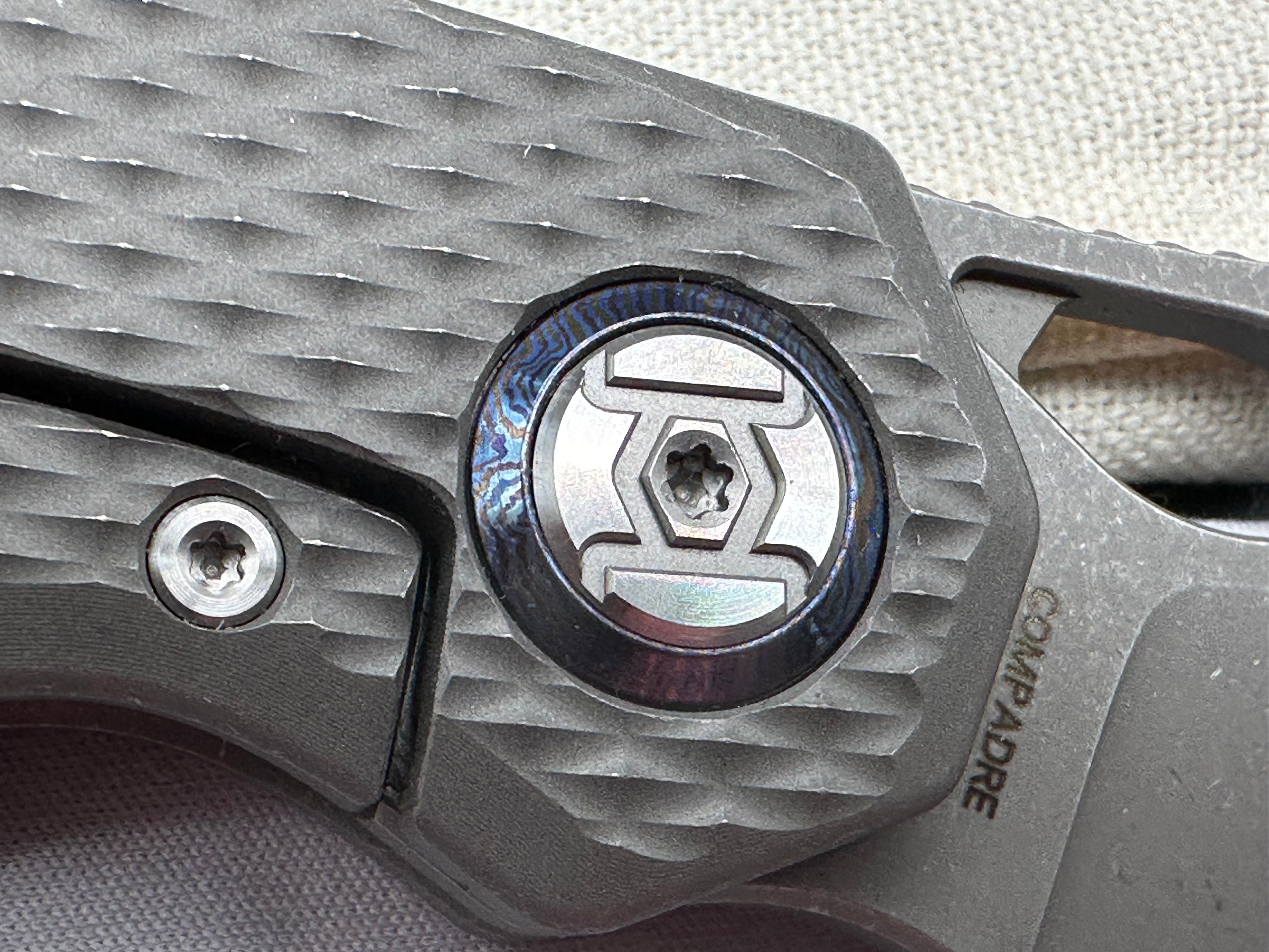 Kunwu Compadre, 2.95" Vanax SuperClean Blade with Stonewash Titanium plus Timascus Back Spacer and Timascus Pocket Clip