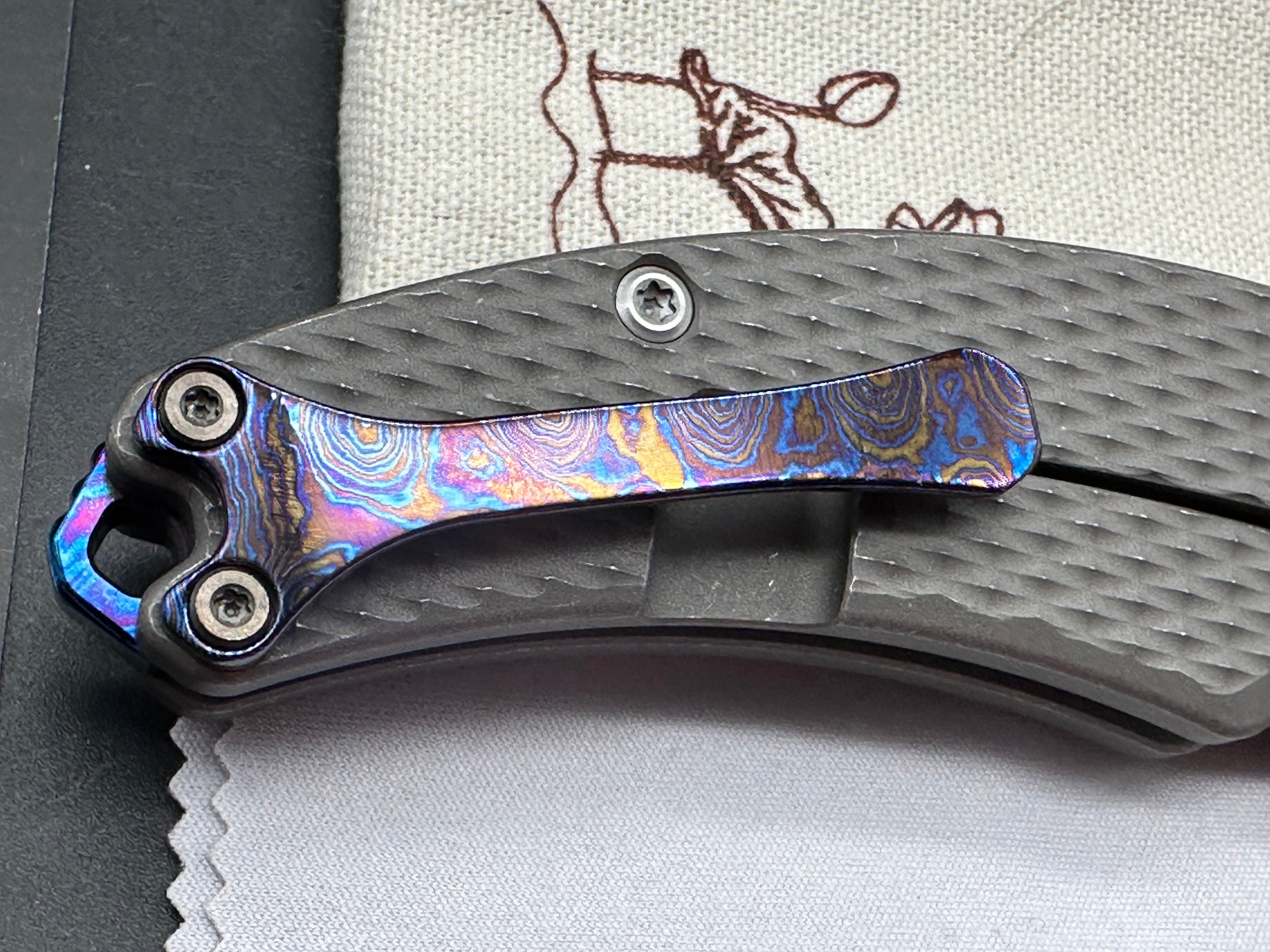Kunwu Compadre, 2.95" Vanax SuperClean Blade with Stonewash Titanium plus Timascus Back Spacer and Timascus Pocket Clip