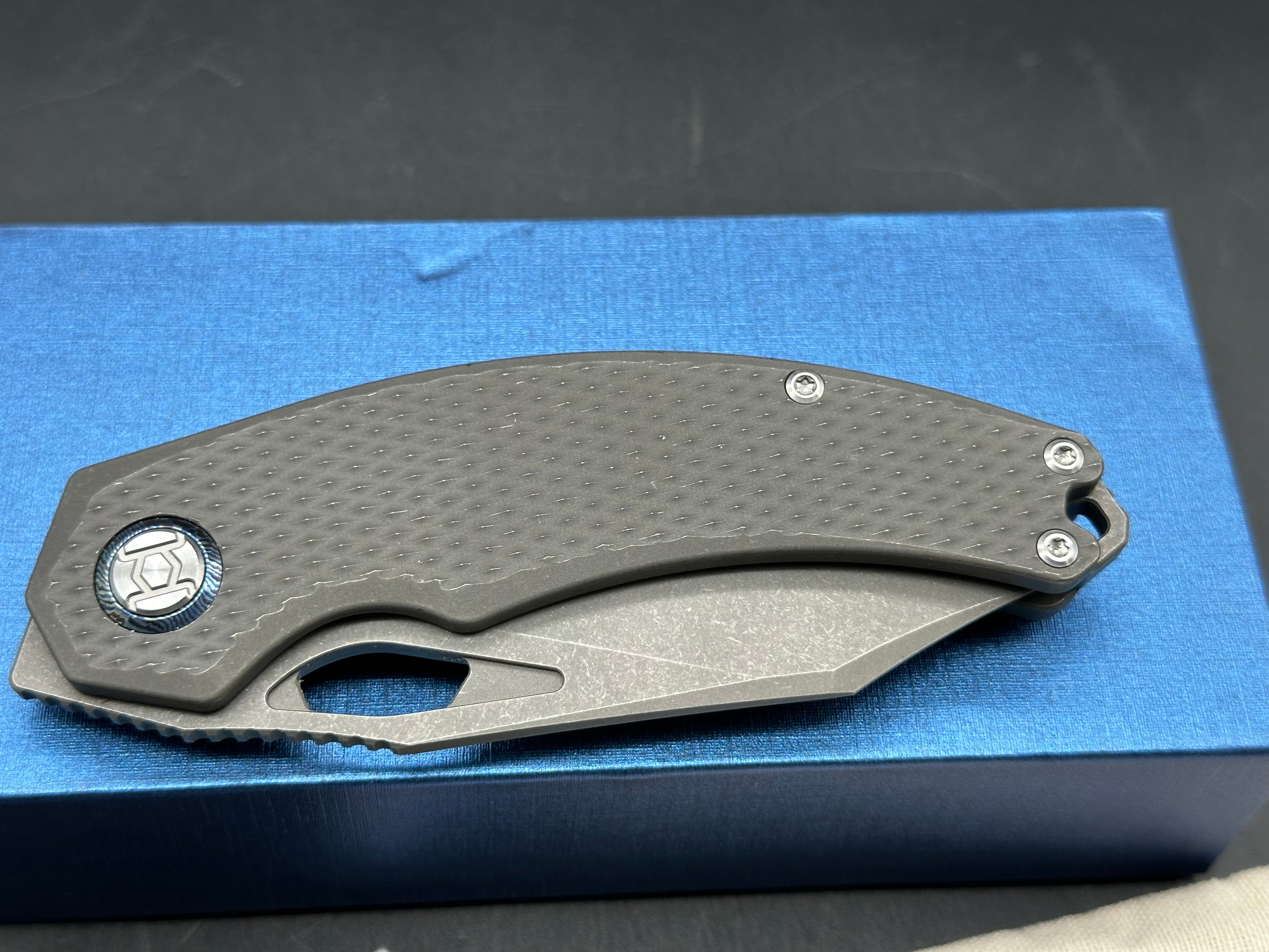 Kunwu Padre (K706T-1), Stonewashed Vanax Blade, Stonewashed Ti Handles with Diamond Texture, Timascus Pivot Collars