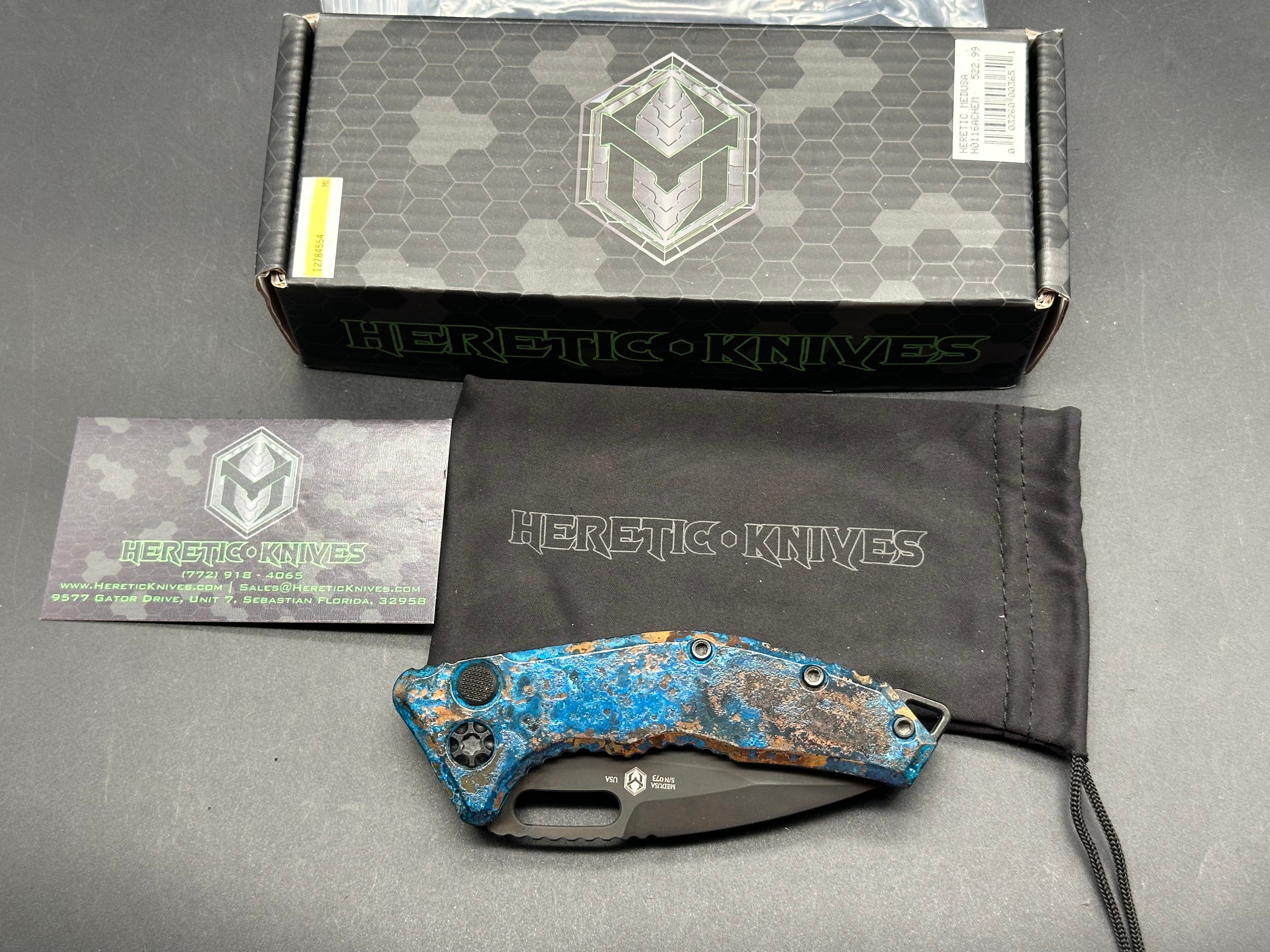Heretic Knives Medusa Auto Chemtina Copper (Shipwreck) finish black CPM S35VN blade