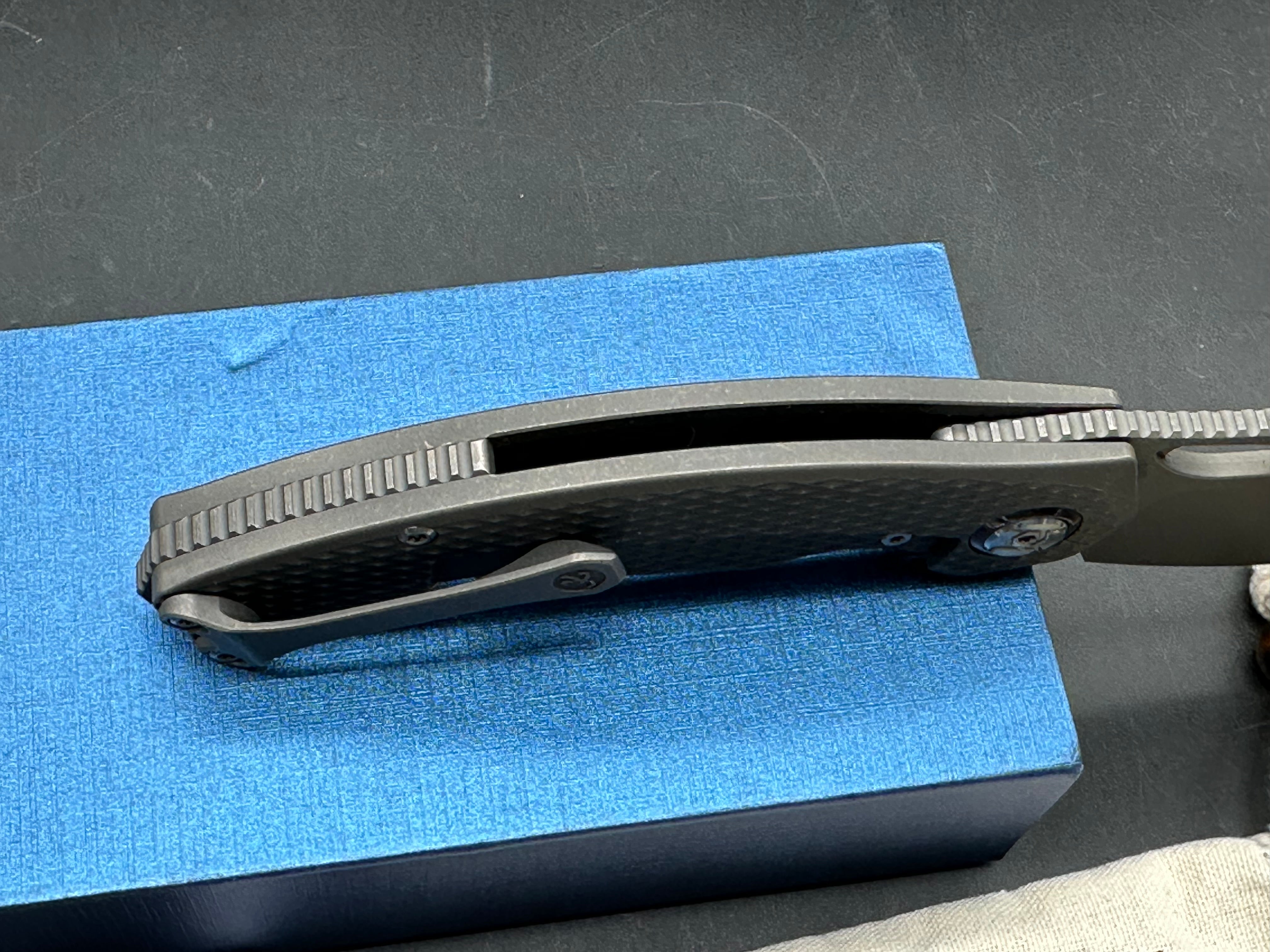 Kunwu Padre (K706T-1), Stonewashed Vanax Blade, Stonewashed Ti Handles with Diamond Texture, Timascus Pivot Collars