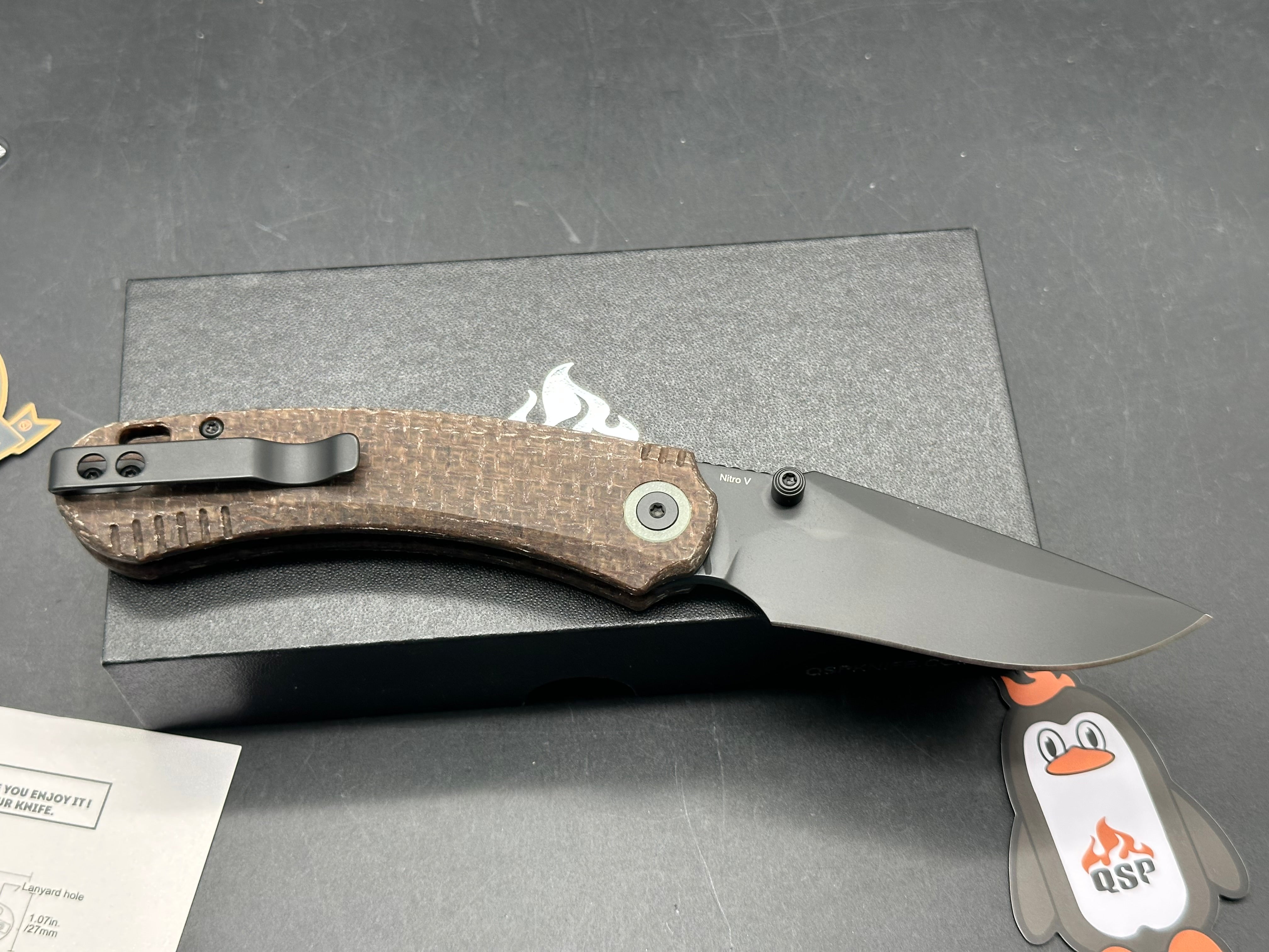 QSP Coyote glow in the dark micarta handle black Nitro-V blade 7.48" overall length