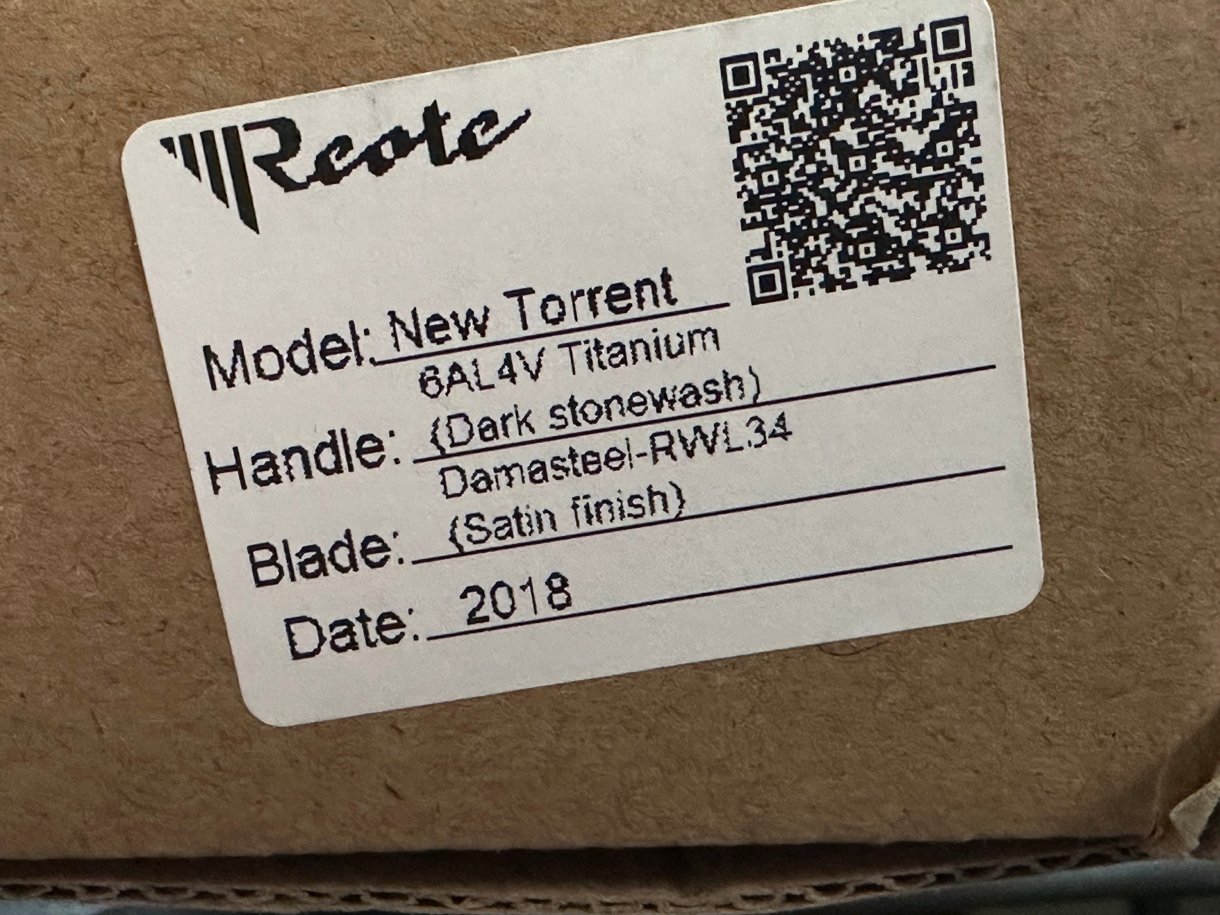 Reate New Torrent, Belt Satin RWL-34 Blade, Dark Stonewashed Titanium Handles with Micromilling, Satin Ti Backspacer