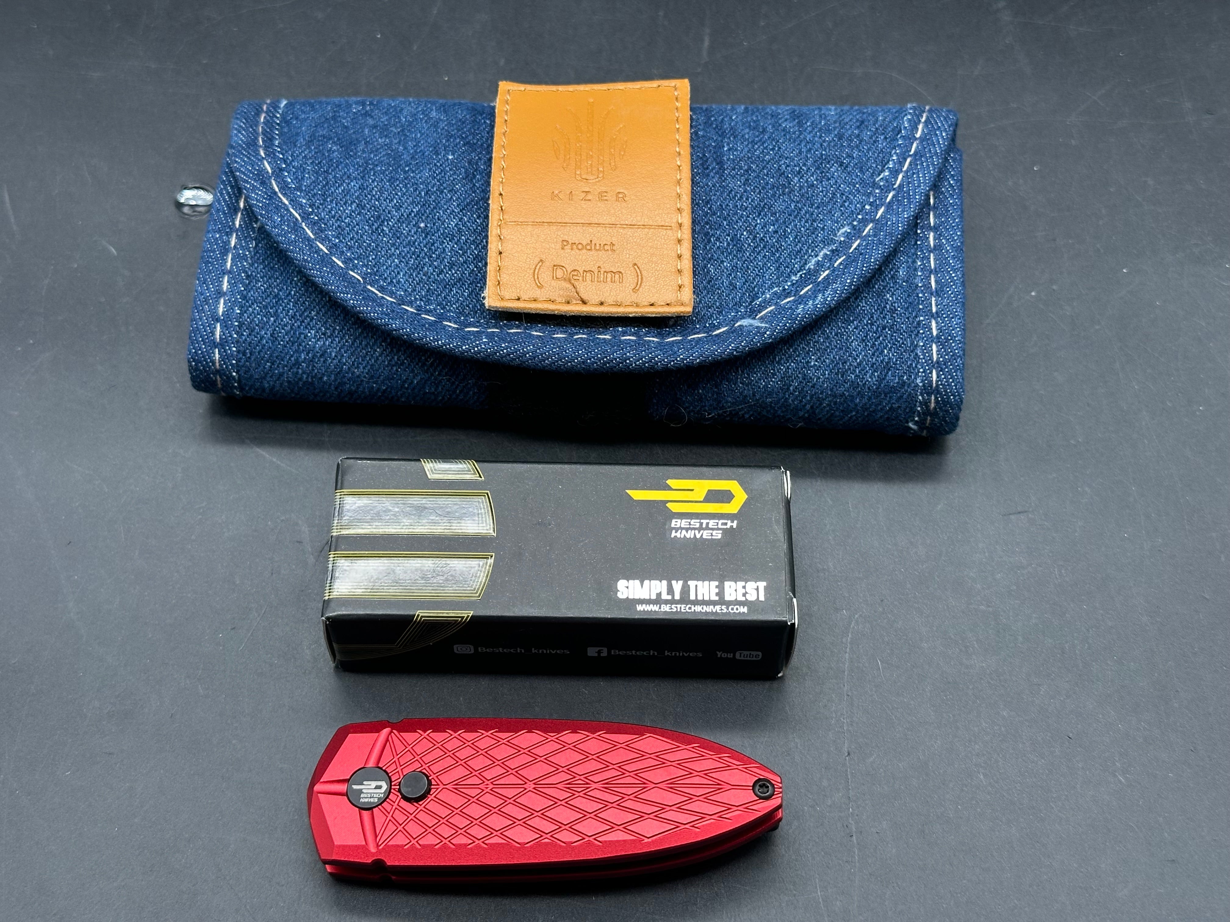 Bestech QUQU black with 14C28N blade (includes Kizer denim knife roll)