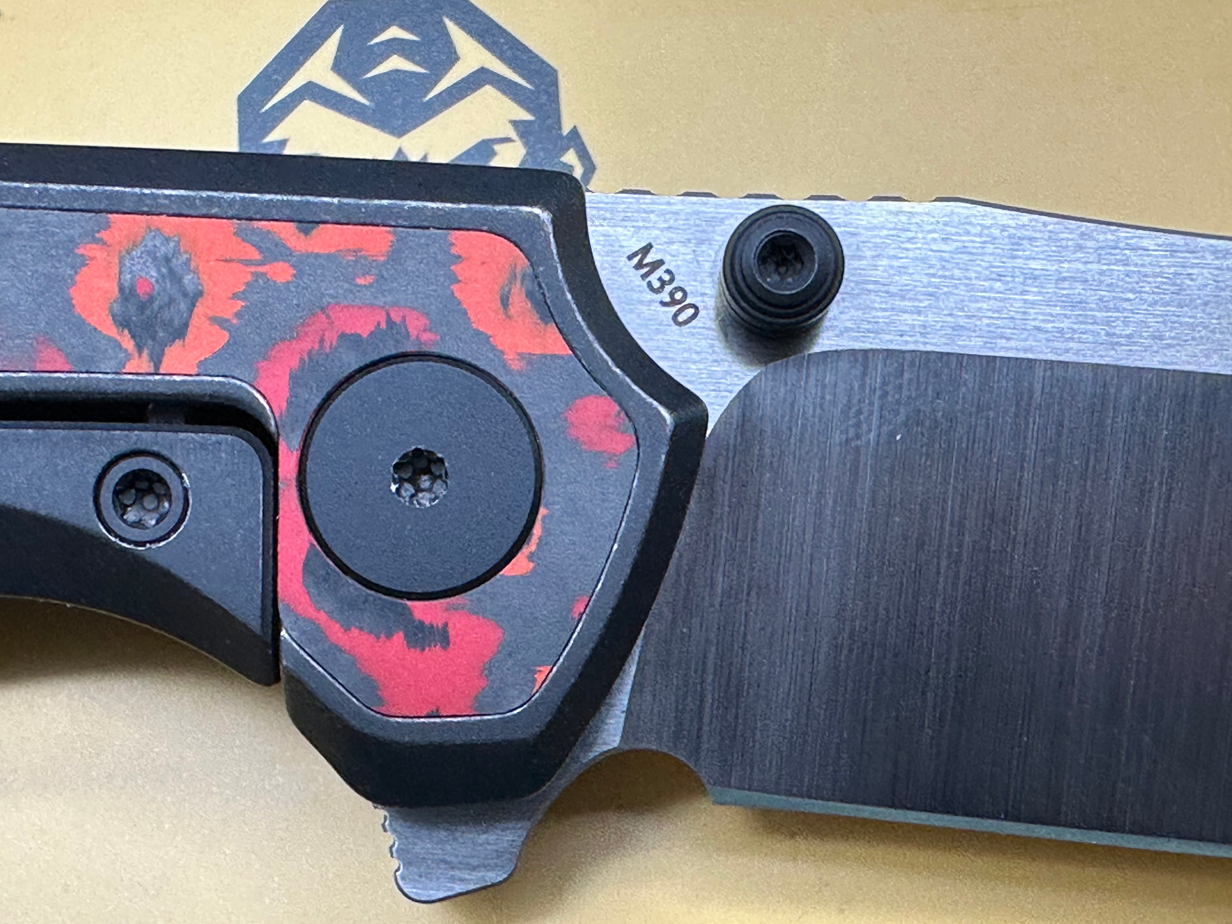 Ferramonster Valken (FM23005-C), Belt Satin M390 Blade, Blackwashed Titanium Handles with Mars Valley Fat Carbon Fiber Inlays