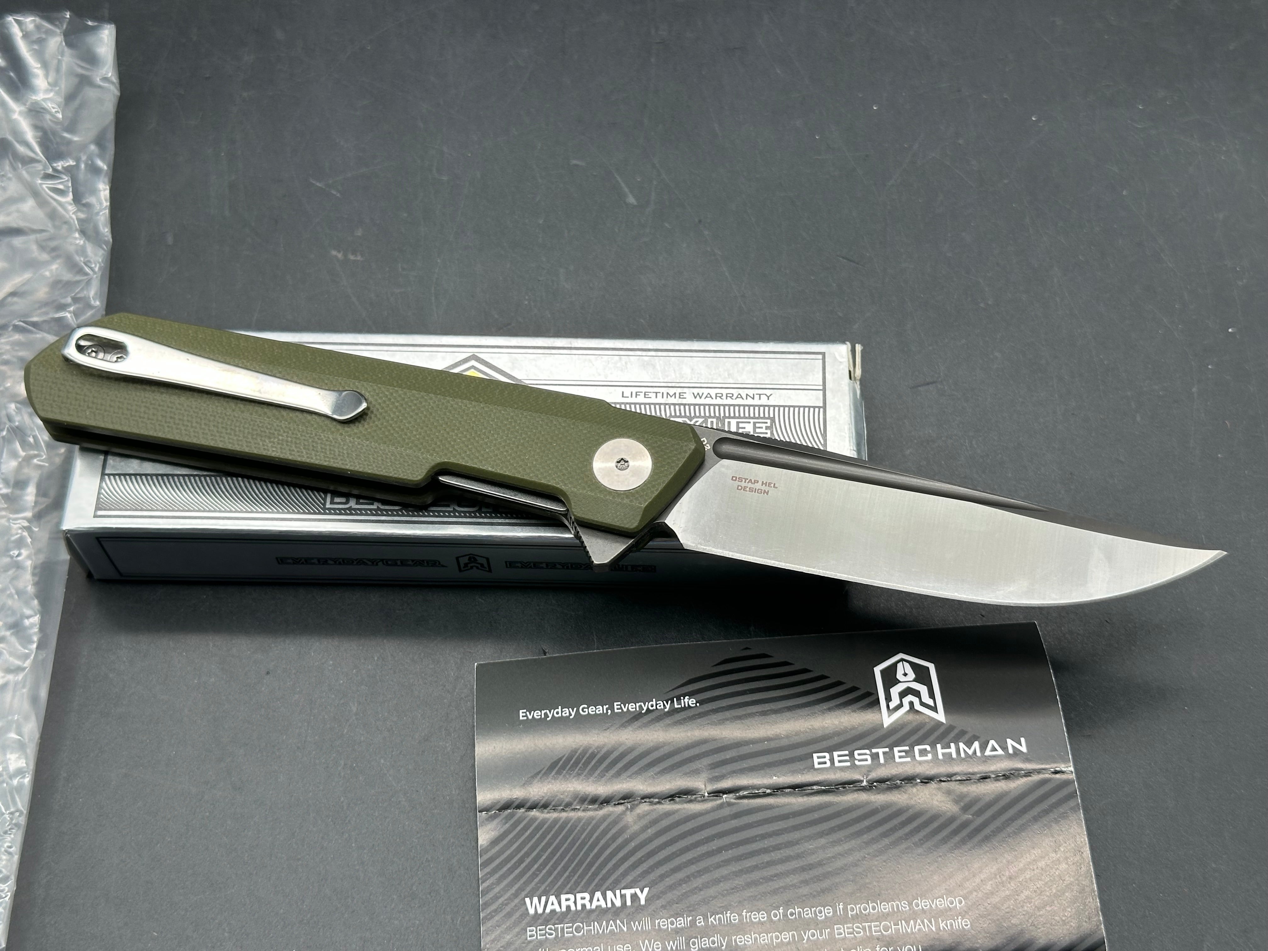 Bestechman Dundee Liner Lock Knife G-10 OD Green (3.3" Two Tone)