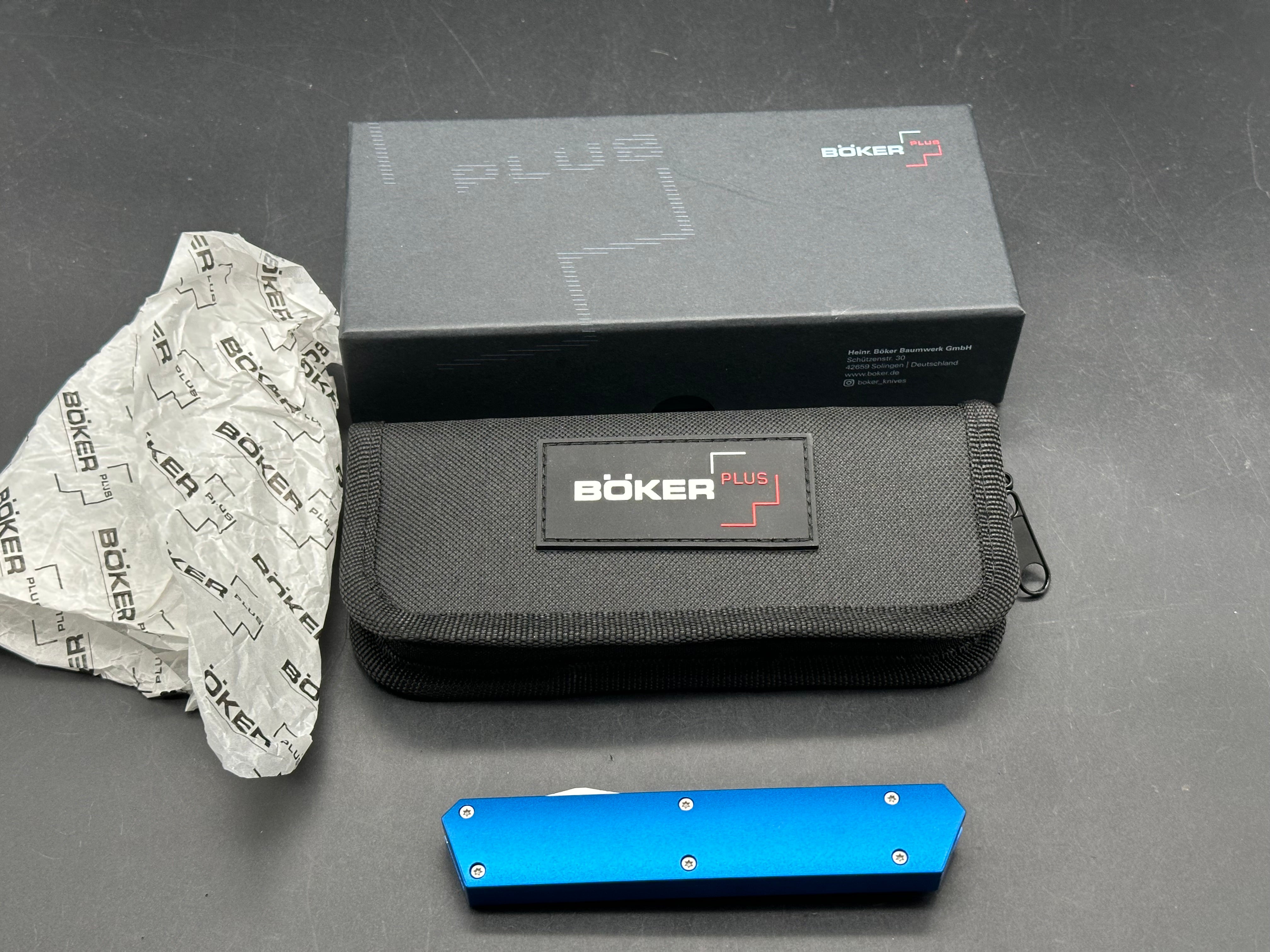 Boker Kwaiken OTF Automatic Knife Blue Aluminum (3.4" Satin)