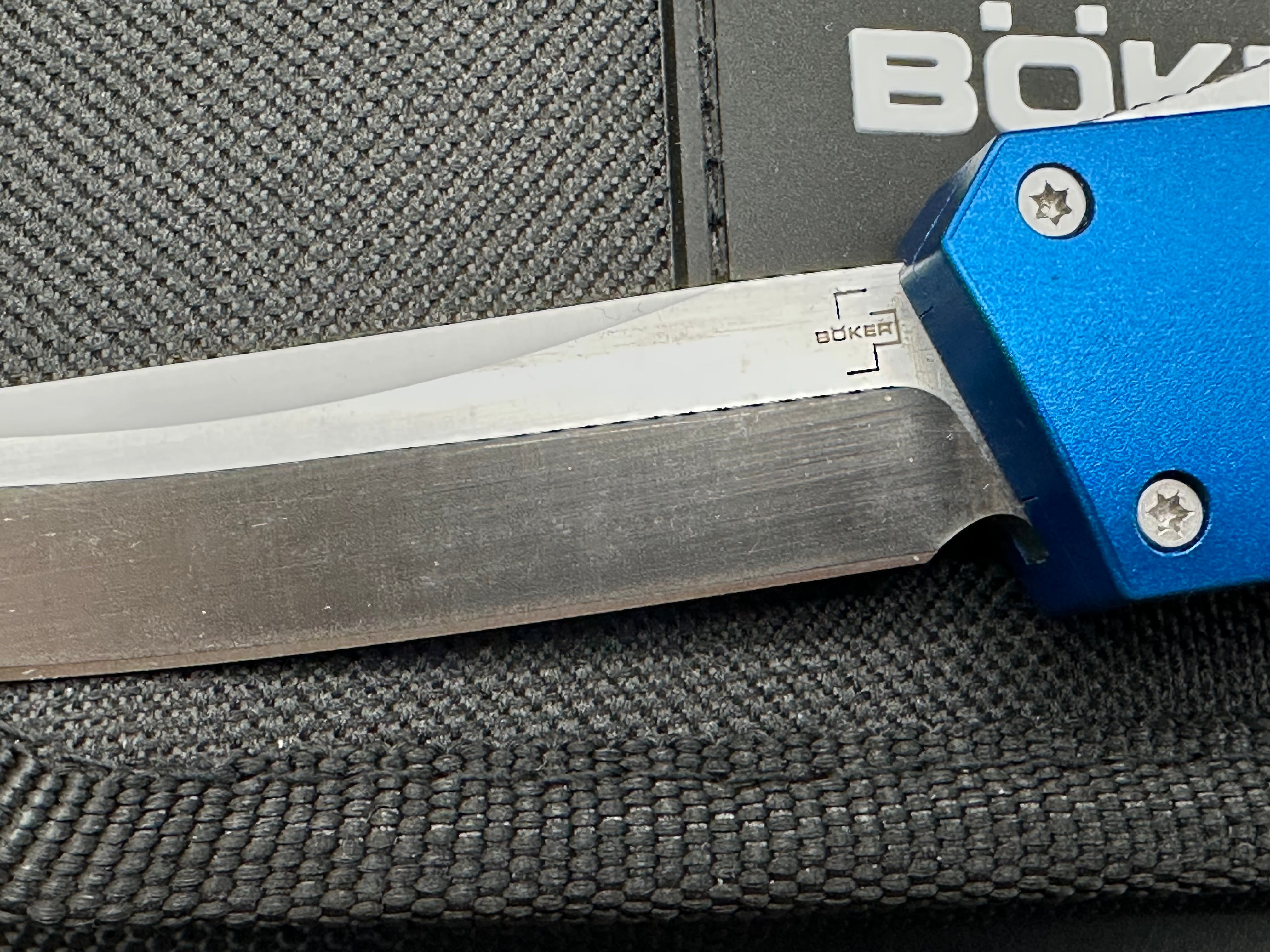 Boker Kwaiken OTF Automatic Knife Blue Aluminum (3.4" Satin)
