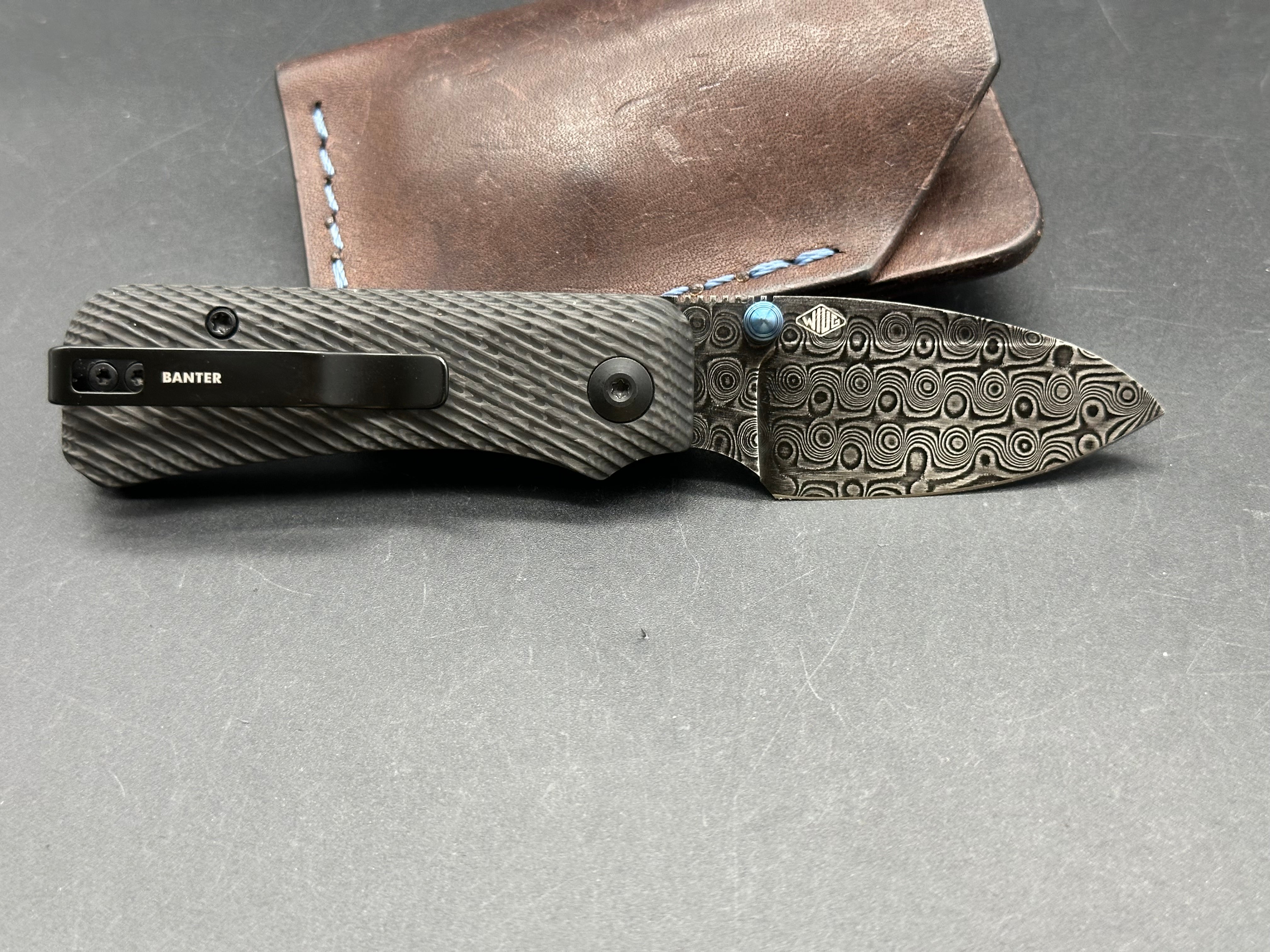 Civivi Damascus Baby Banter with aftermarket Composite carbon fiber scales