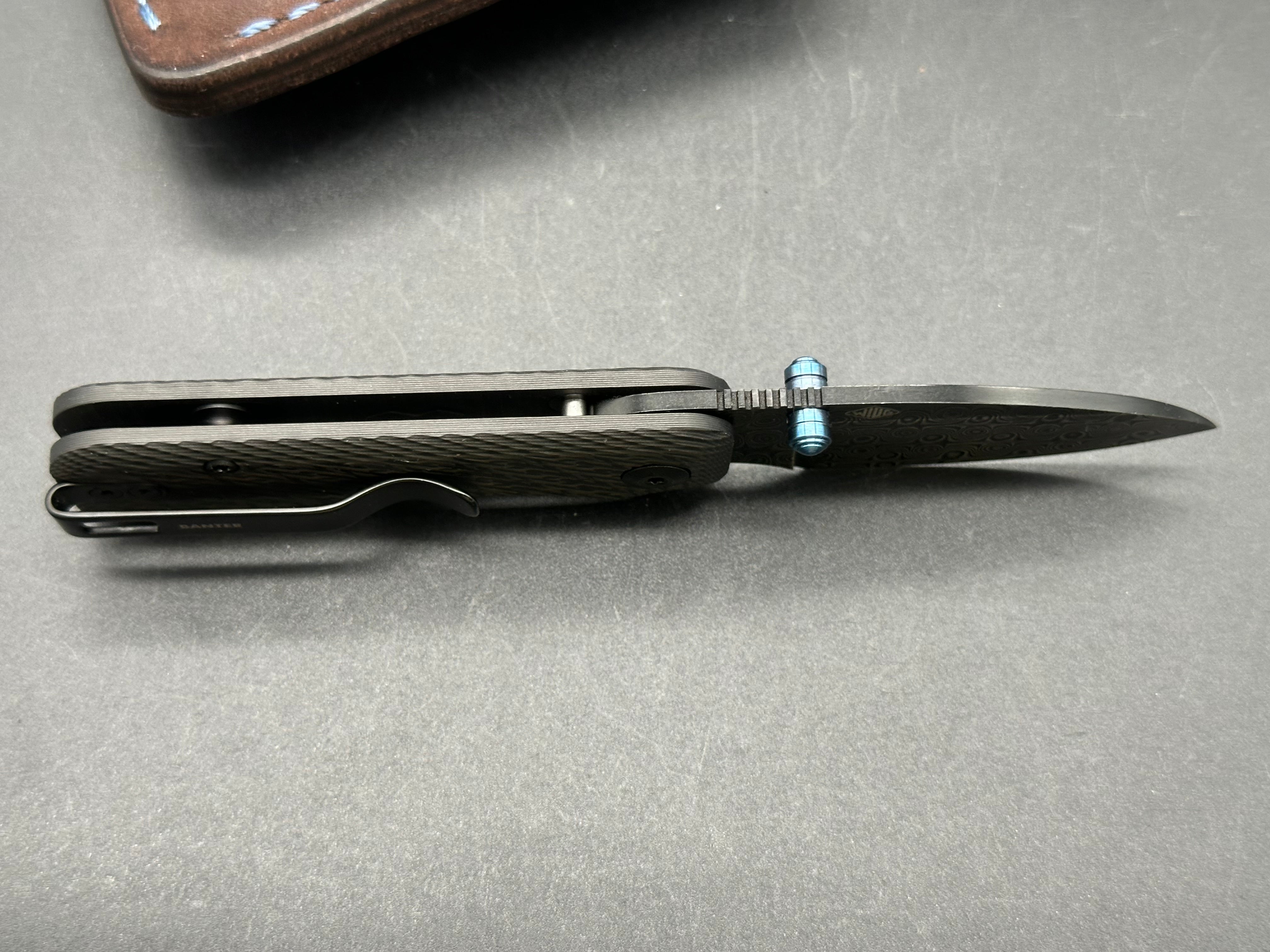 Civivi Damascus Baby Banter with aftermarket Composite carbon fiber scales