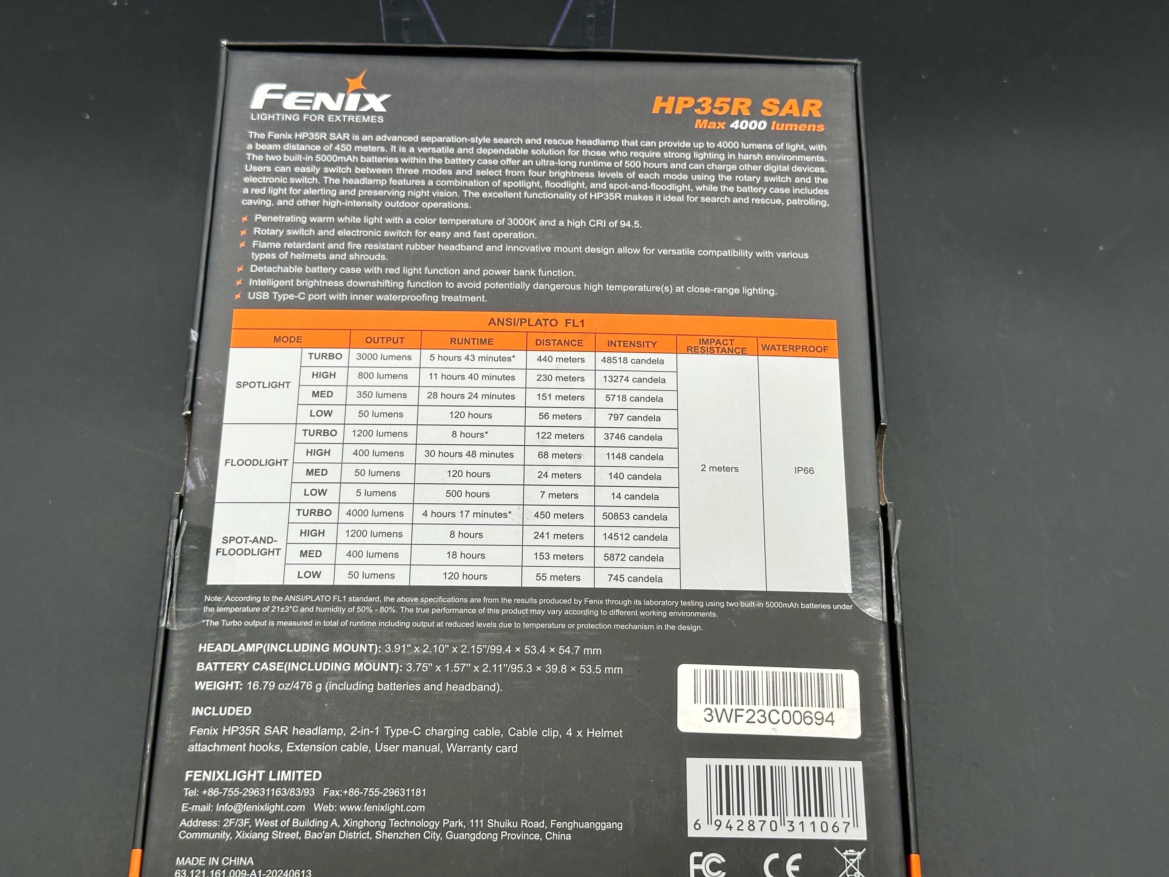 Fenix HP35R SAR Edition 5000 mah Battery 4000 Lumens