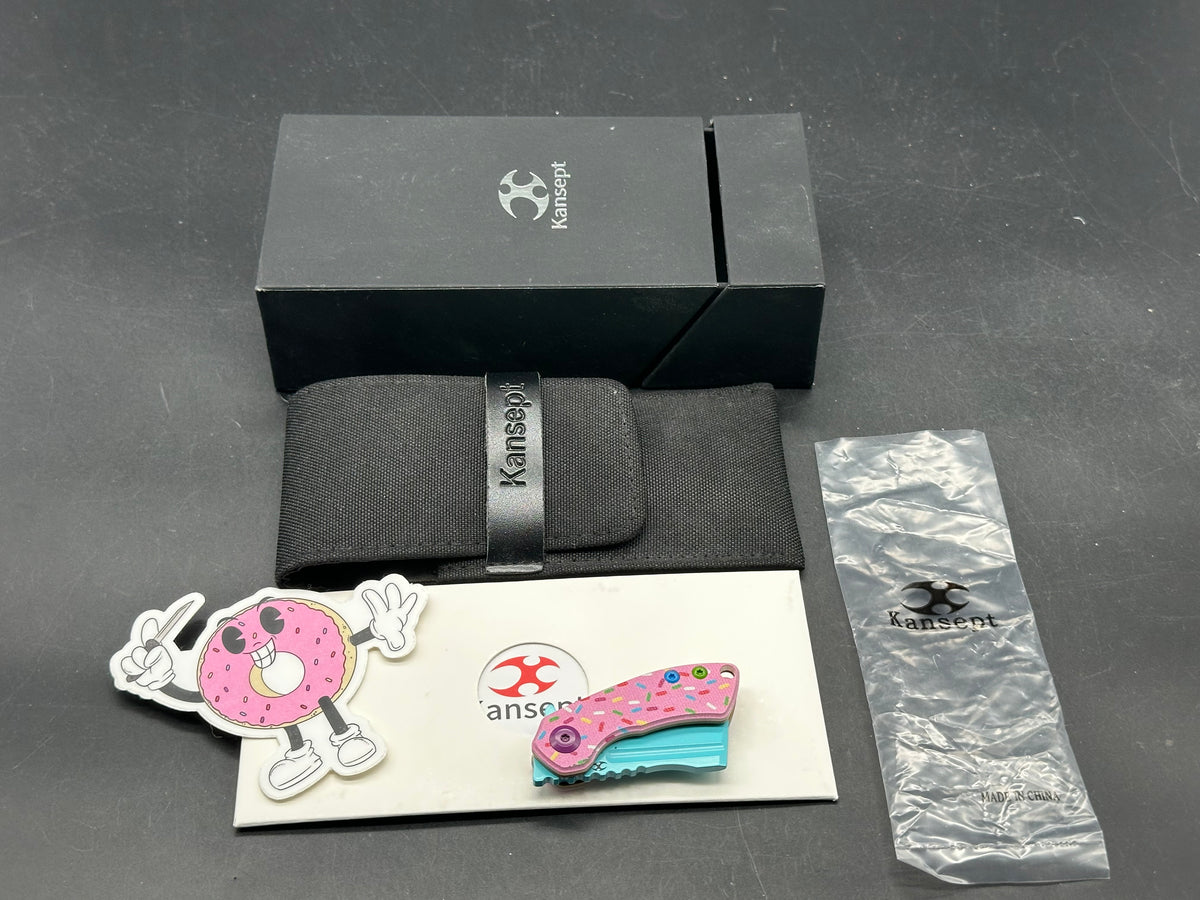 Kansept Knives Dessert Warrior® Mini Korvid Knife Pink Donut (1.5" Blue)