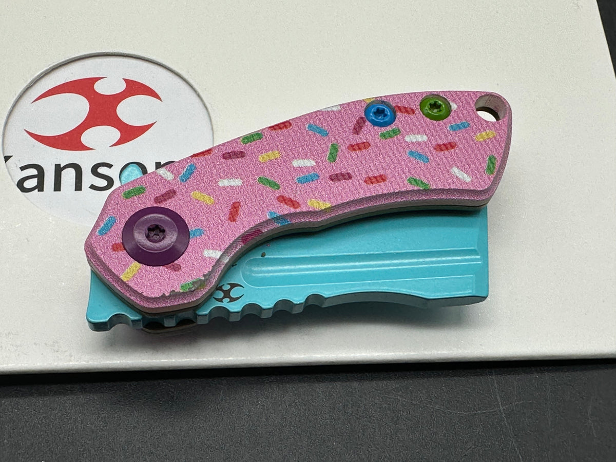 Kansept Knives Dessert Warrior® Mini Korvid Knife Pink Donut (1.5" Blue)