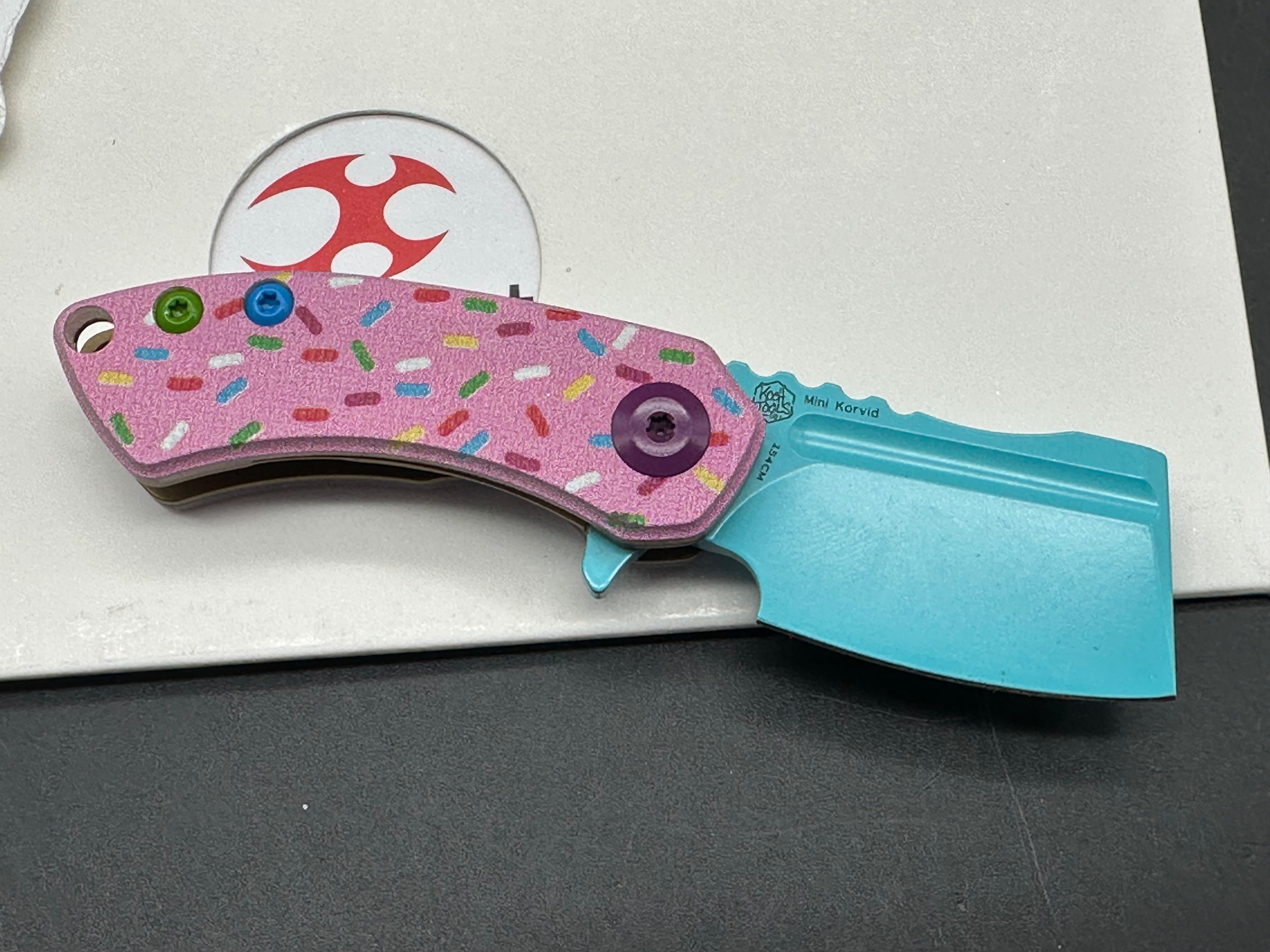 Kansept Knives Dessert Warrior® Mini Korvid Knife Pink Donut (1.5" Blue)