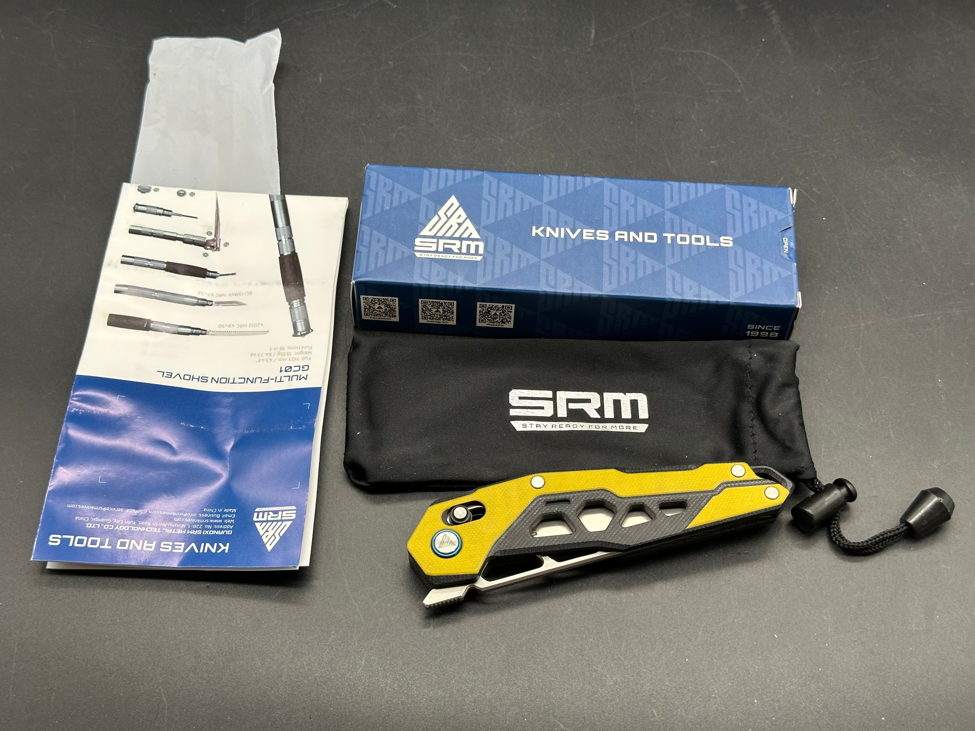 SRM 9225SRM Knives Axis Lock Folding Knife Yellow/Black G10 Scaled Handle D2 Blade