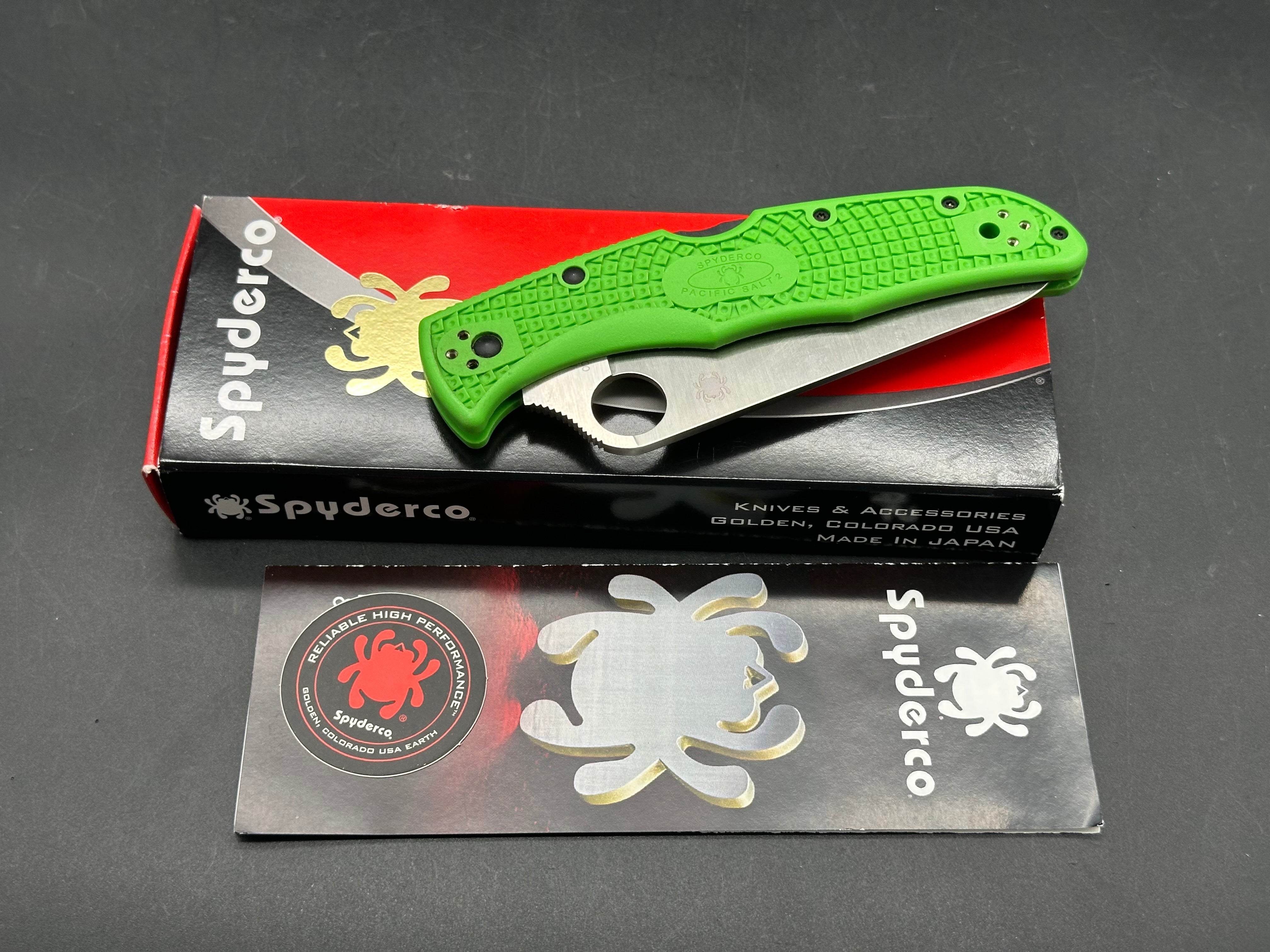 Spyderco Pacific Salt 2 Lockback Knife Green FRN (3.4" Satin LC200N)