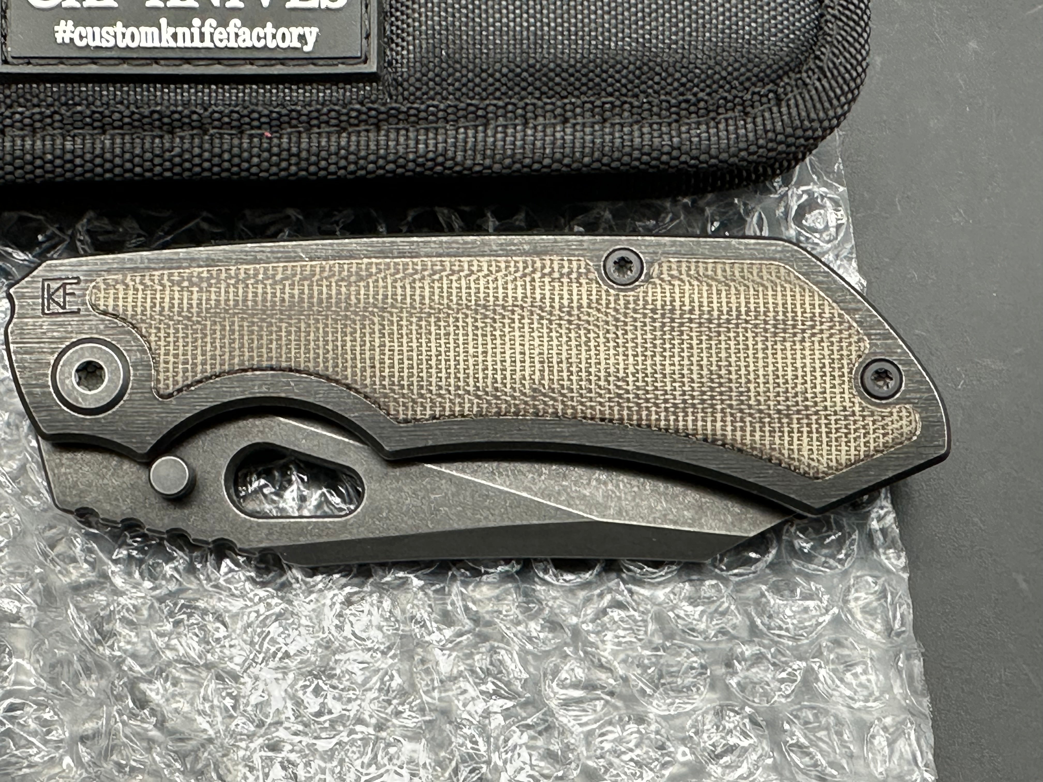 (Custom Knife Factory) CKF/Rotten EVO 3.0D #544, Hollow Ground M390 Blade, Full Blackwash, OD Green Micarta Inlays