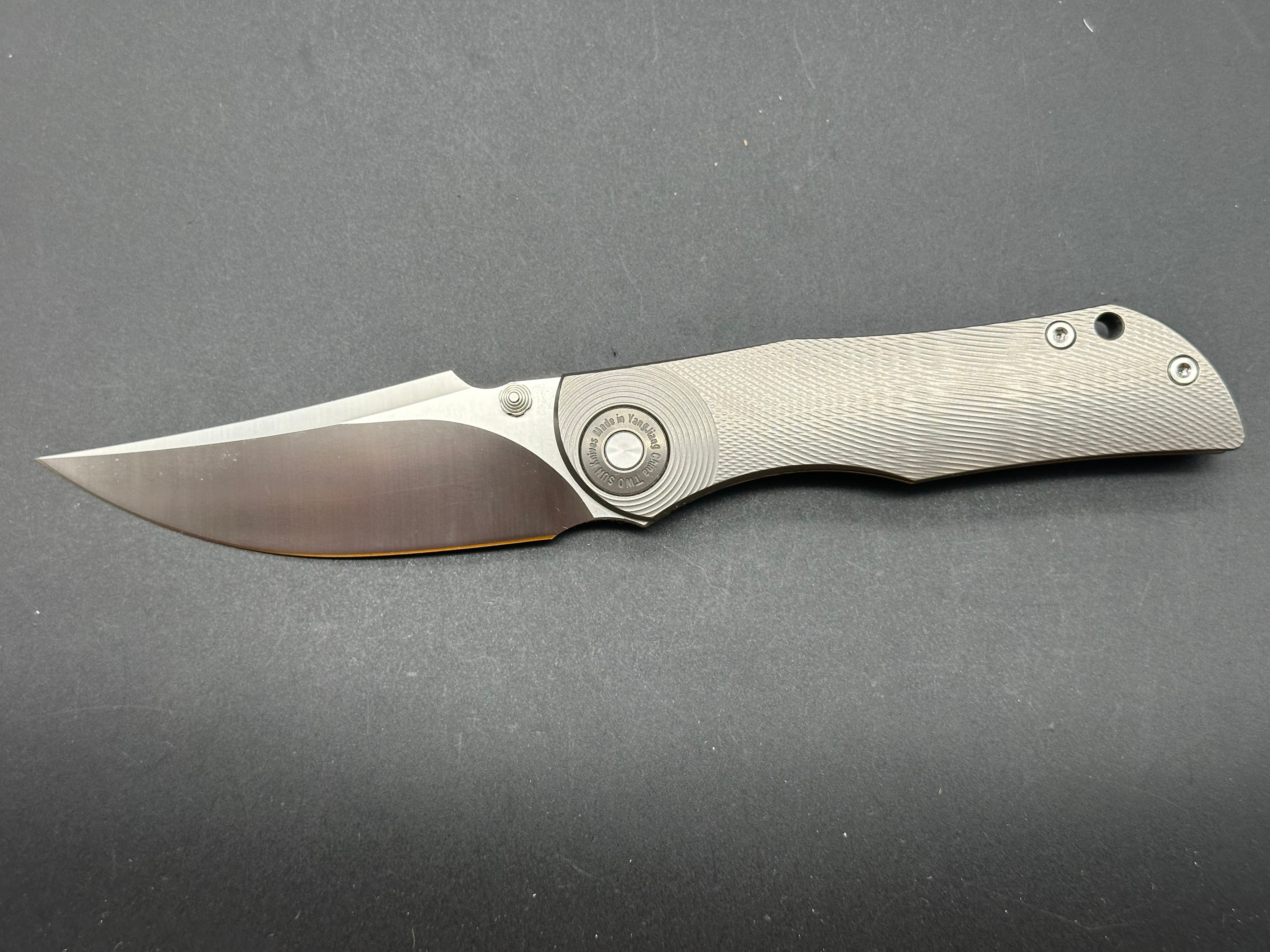 TWOSUN FOLDING KNIFE GRAY TITANIUM HANDLE D2 PLAIN EDGE TS269
